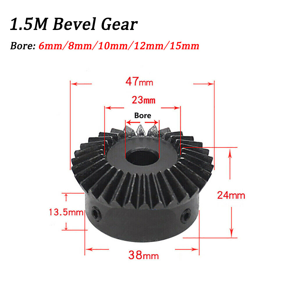 1.5 Mod Bevel Gear 1:2 15/30 Teeth Transmission Gears Bore 5-15mm 90° 45# Steel