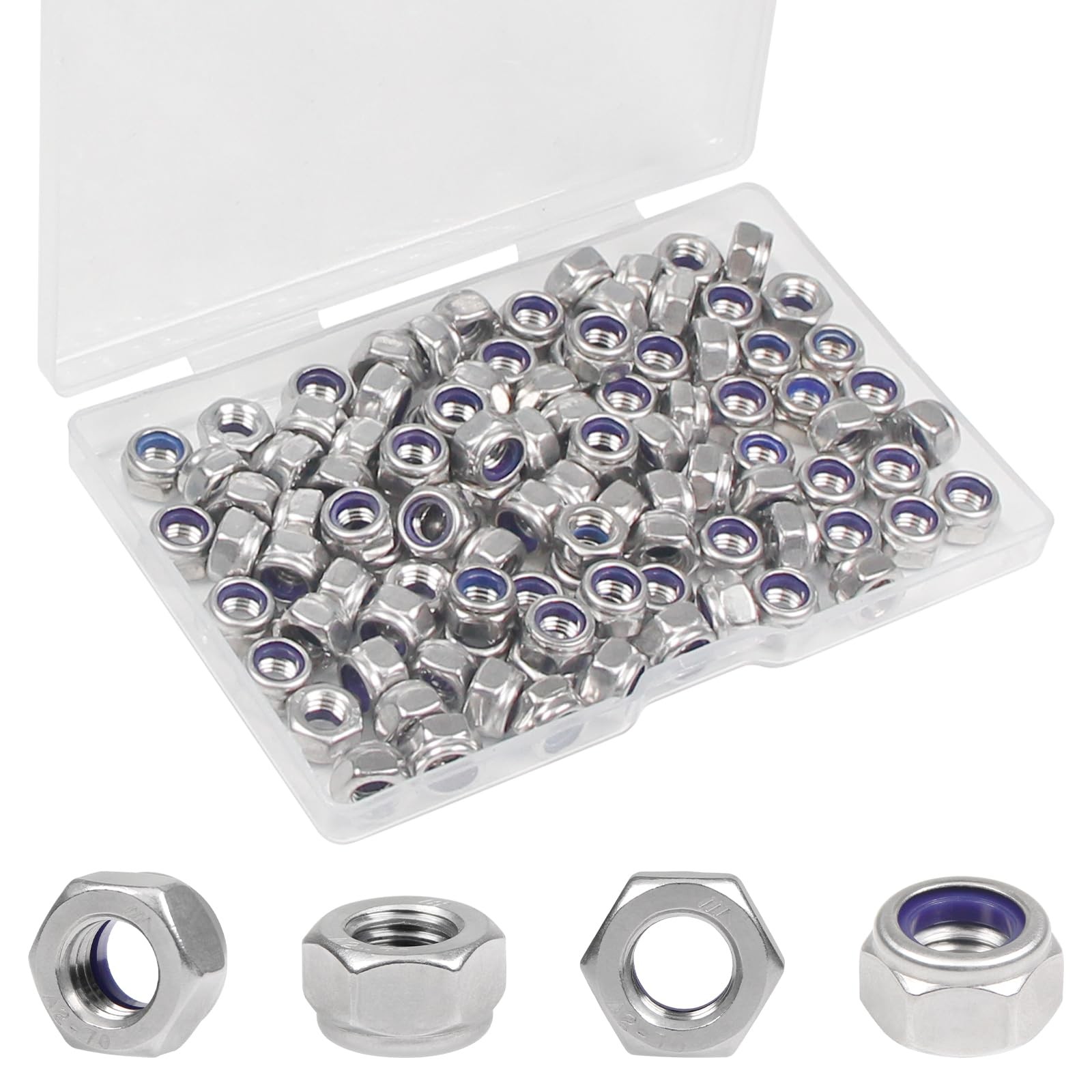 100PCS M5 Locknuts M5x0.8mm Nylon Insert Hex Lock Nuts 304 Stainless Steel Me…