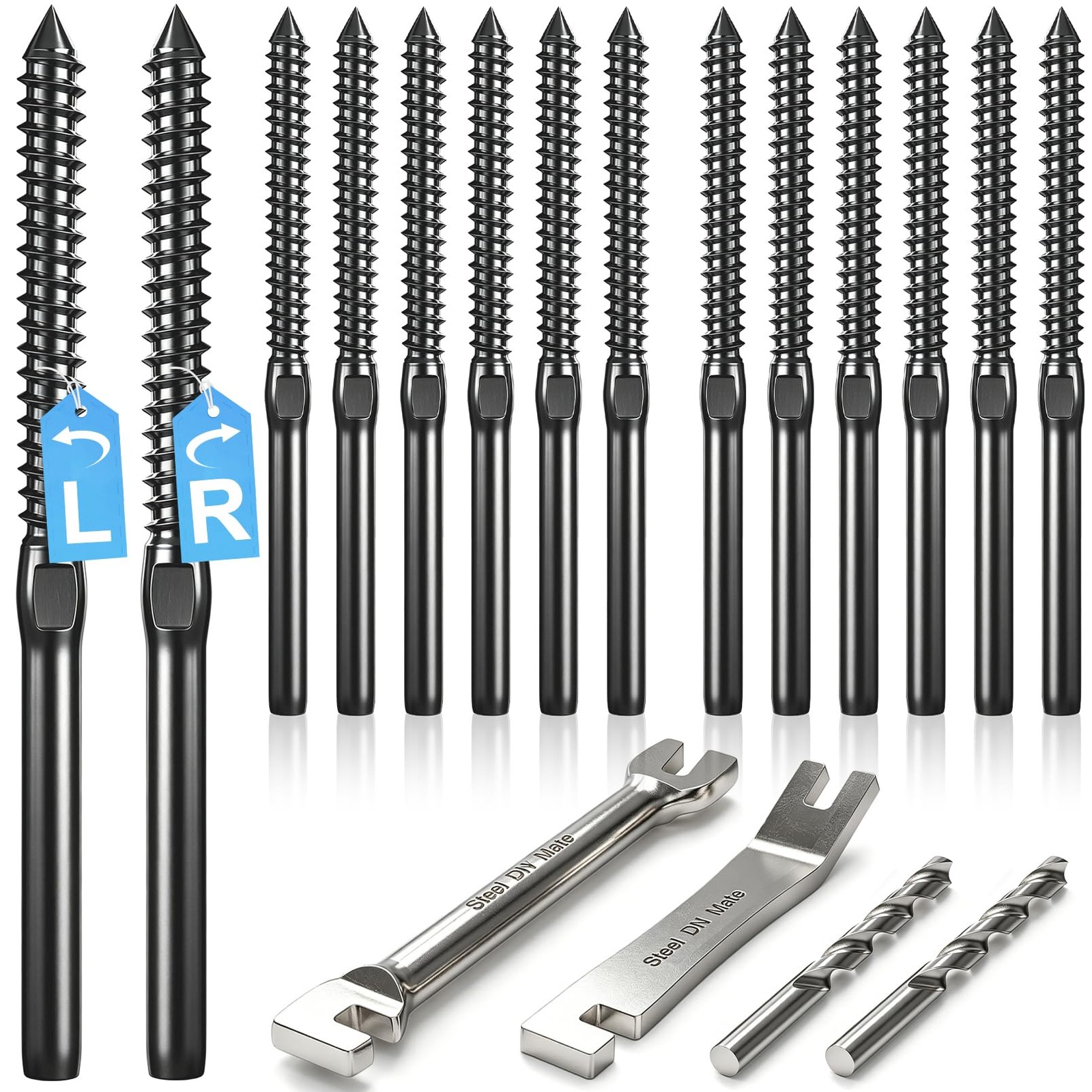 Steel DN Mate 100 Pack Black T316 Stainless Steel Left&Right Handed Thread Sw…