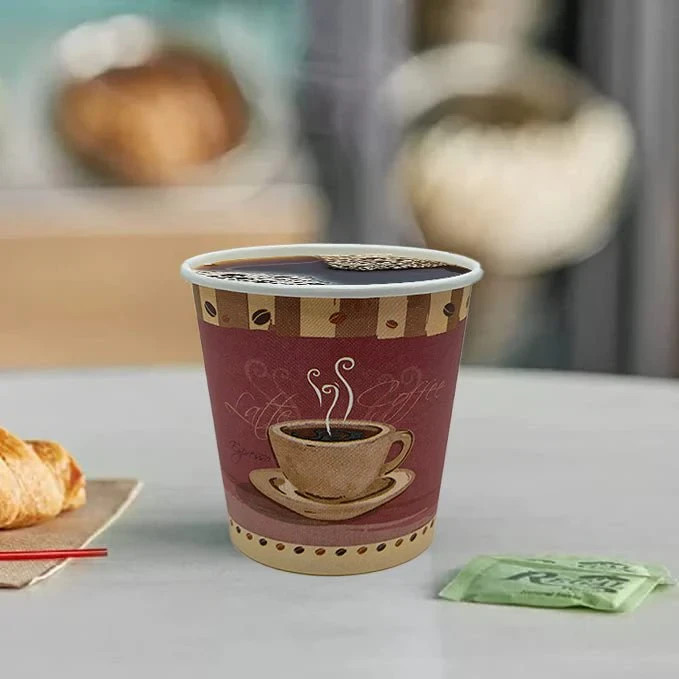 12 oz Disposable Paper Cups Coffee Bean Design for Cold/Hot Drinking Coffee Tea