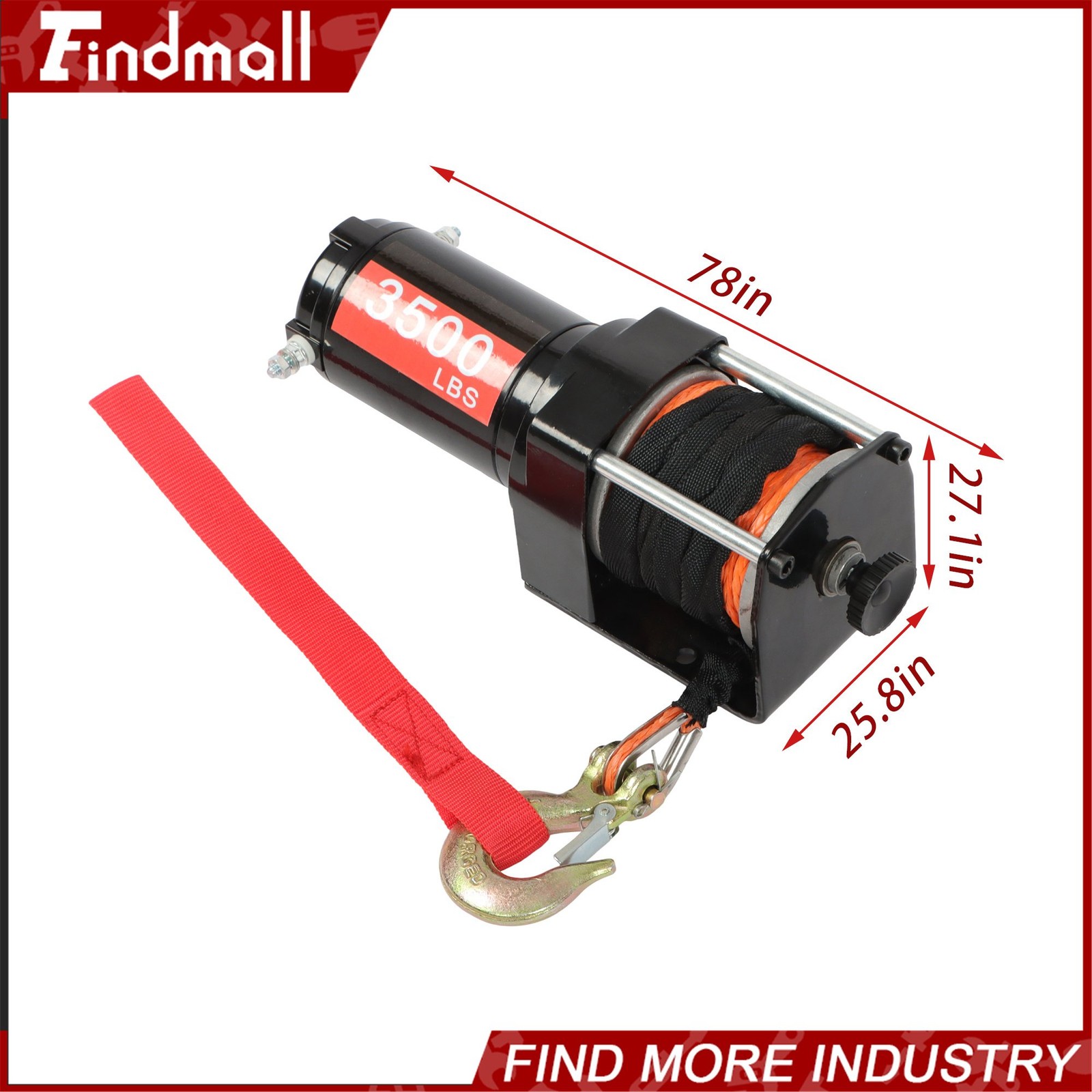 Findmall 3500lbs Electric Winch 12VDC/1.5HP with 3/16in x 39ft Synthetic Rope
