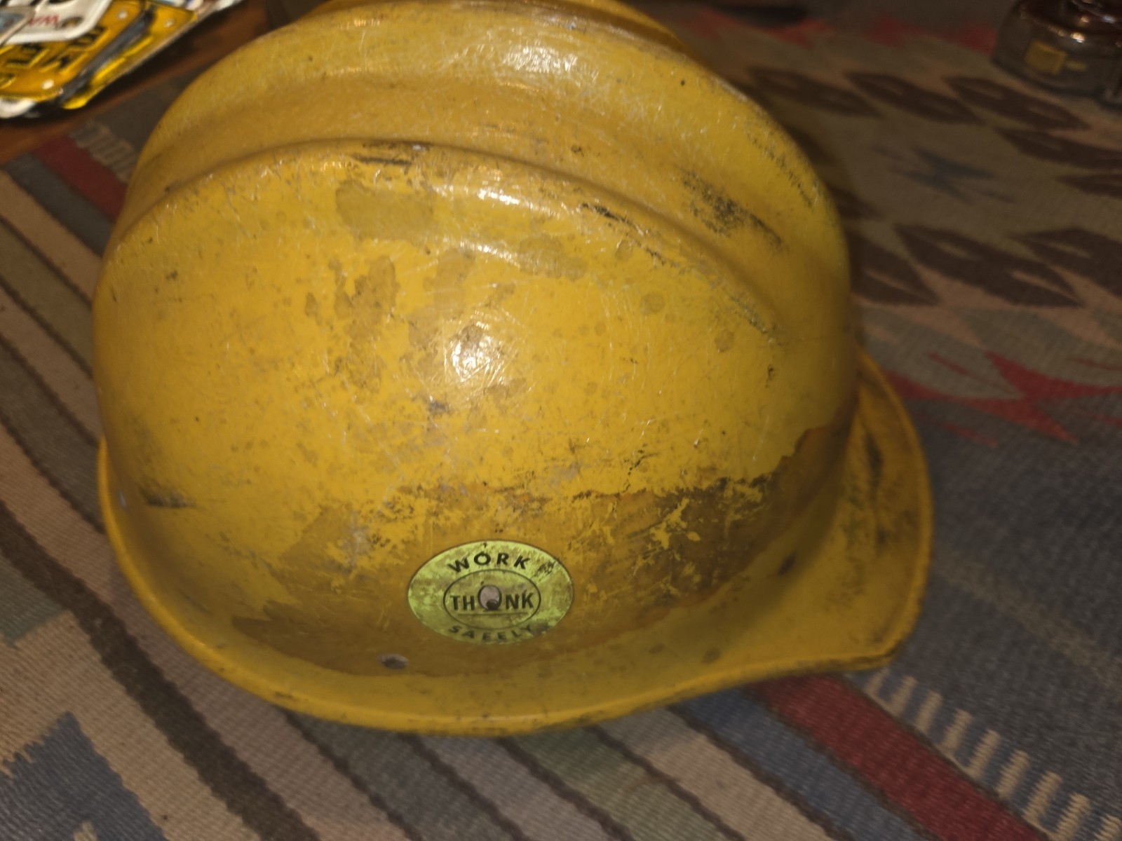 Vintage Original Yellow Bullard 502 Fiberglass Hard Boiled Hard Hat Iron Const.