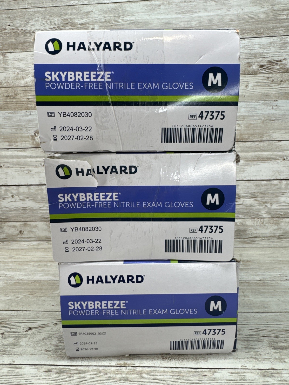 Halyard SKYBREEZE Nitrile Exam Gloves *3 DENTED BOXES* Size: MEDIUM Exp: 12/26+