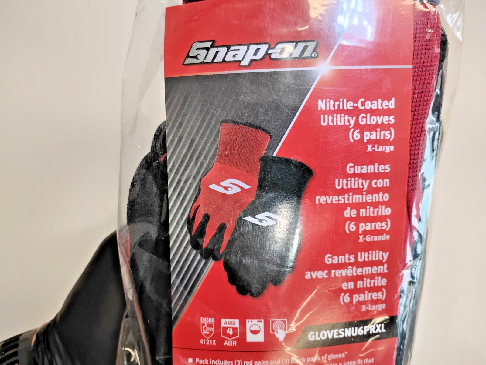 Snap-On Tools GLOVESNU6PRXL NEW Utility Gloves NITRILE Coated (6 PAIR) XL