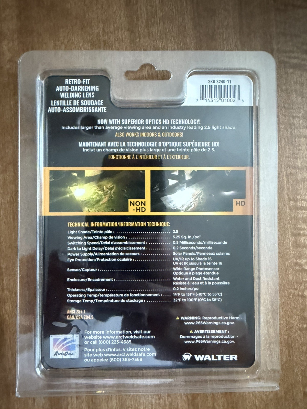 S240-11 Horizontal Single Auto-Darkening Filter for Welding, 2 x 4, Shade 11