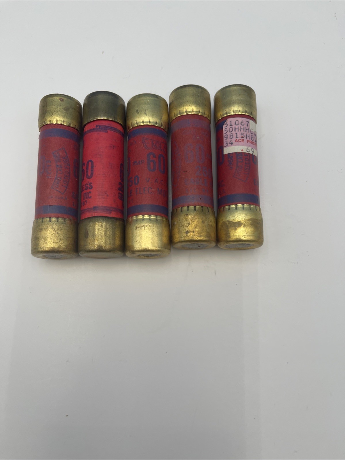 (LOT OF 5) NEW Gem Major 60A Fuse Class H One Time 250V 60 Amp