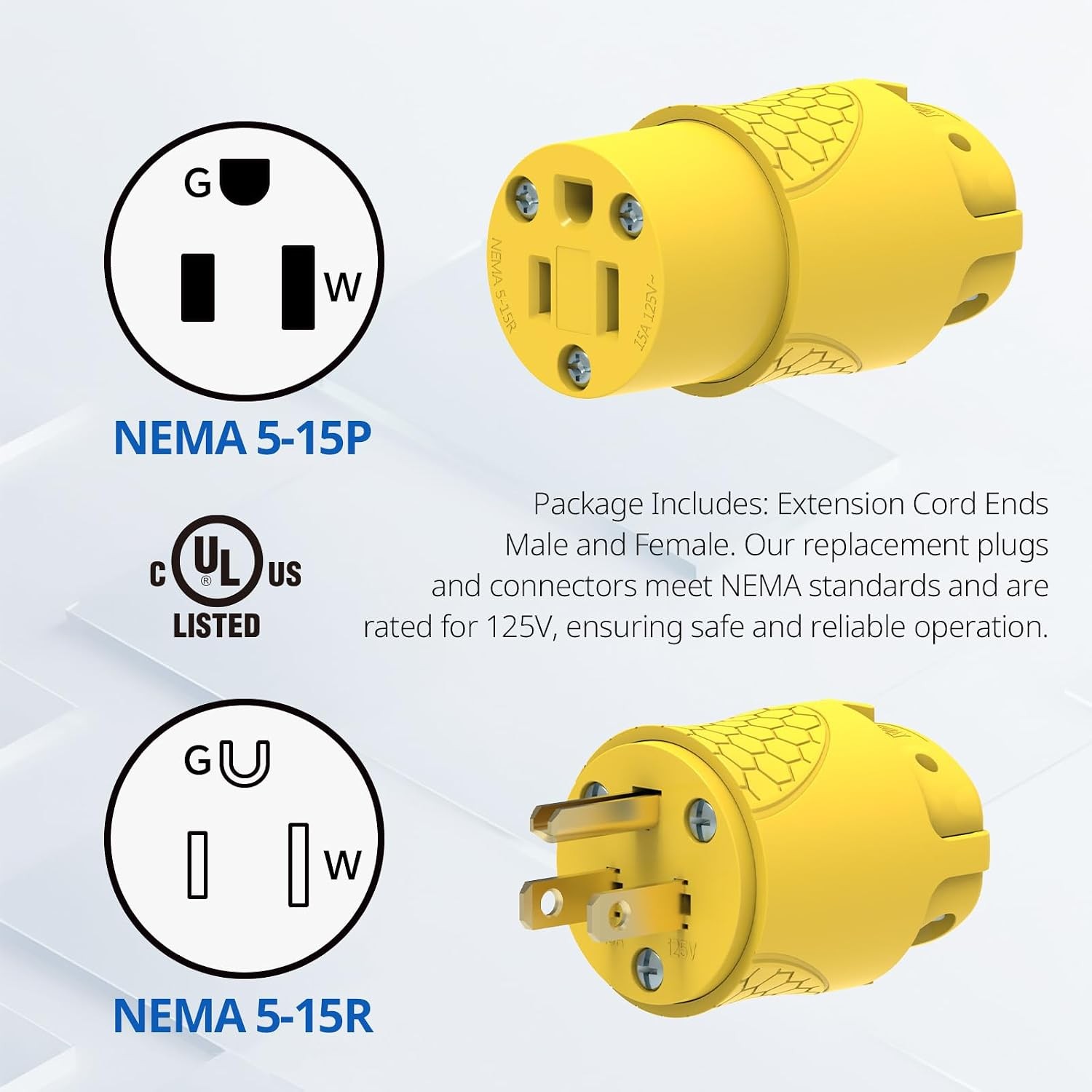 Thunderway Electrical Replacement Plug & Connector Set, Extension Cord Ends Male