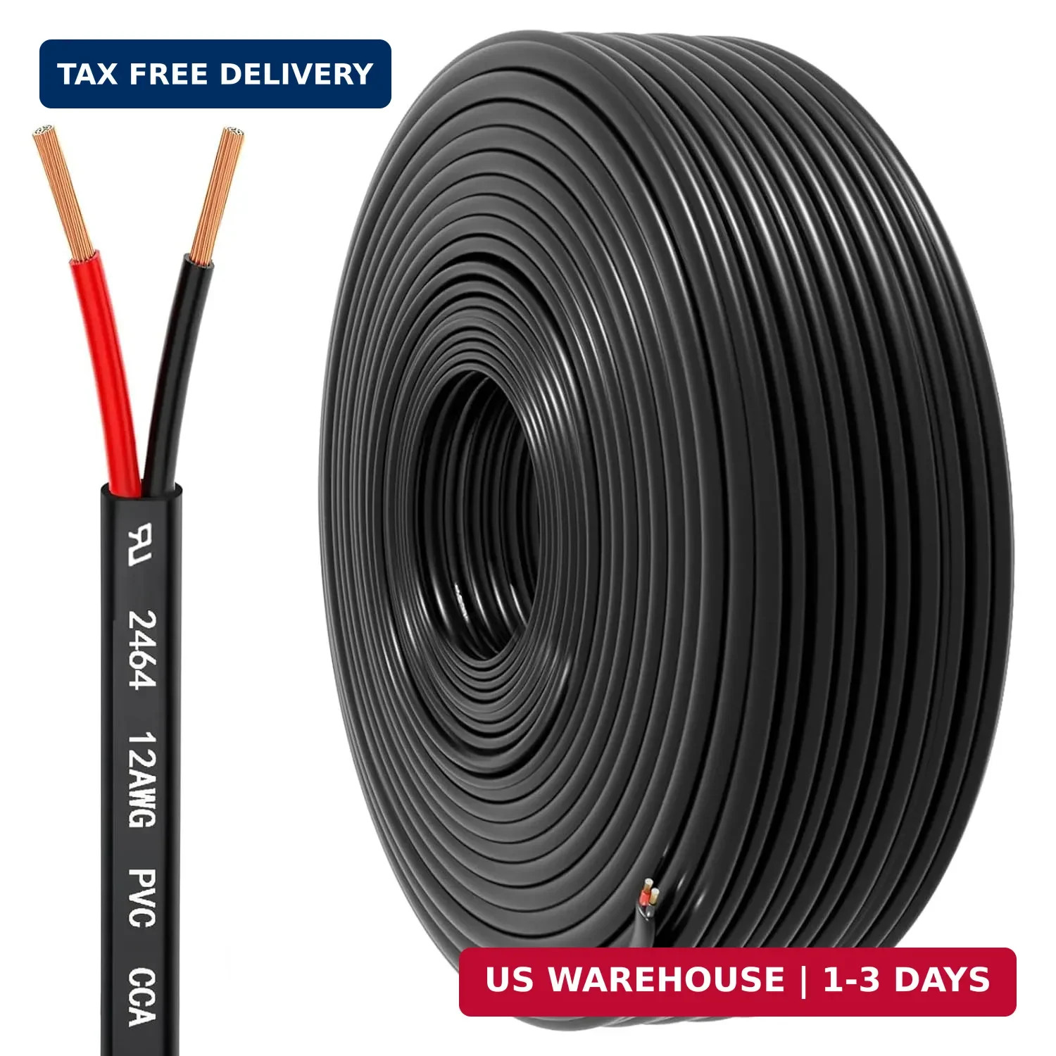 12 Gauge Wire 2 Conductor Electrical Wire, 12 AWG 3.3mm² Wire PVC Cord, 12V/24V