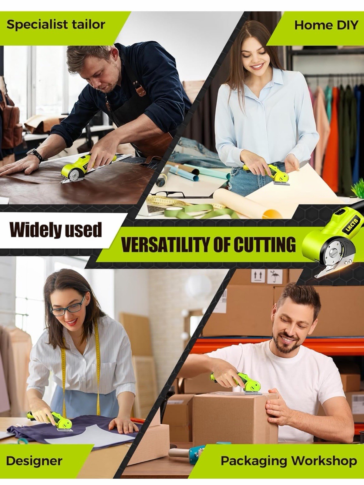 LKCTB Electric Scissors, Cardboard Cutter With LED Light, 2000mAh Battery *green