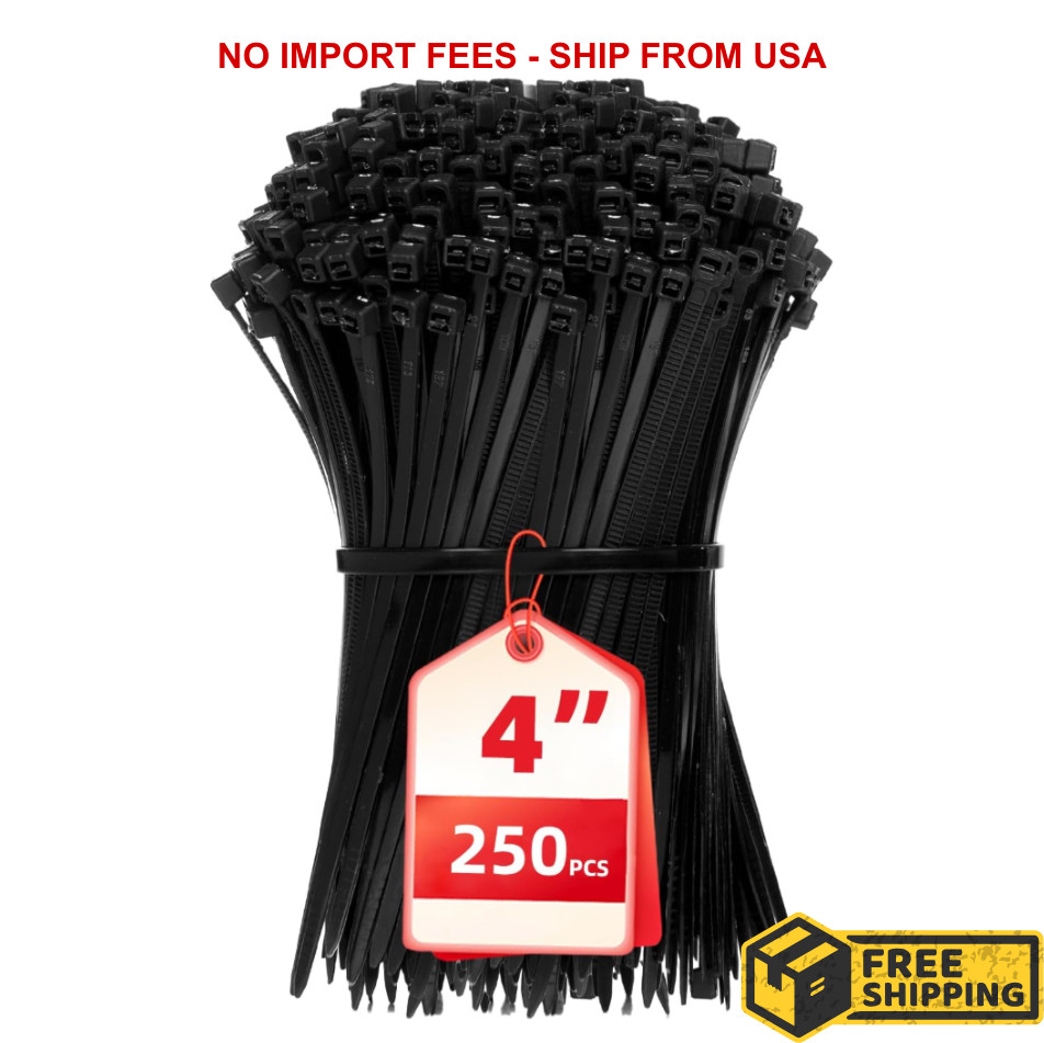 250PCS 4-Inch Self-Locking Nylon Zip Ties – Reliable Cable Management in Black