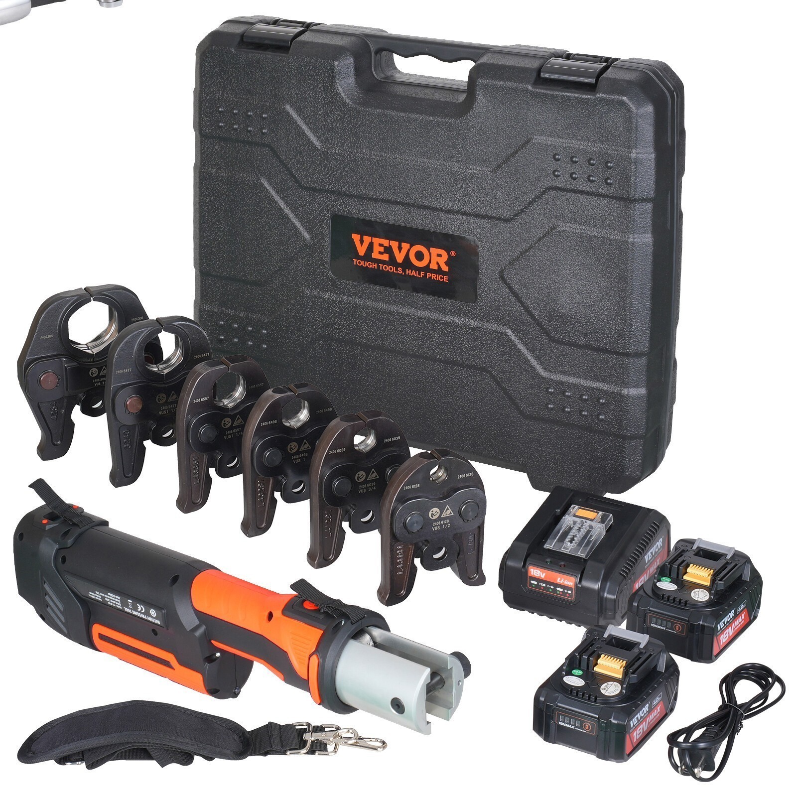 VEVOR 1/2″-2″ Pro Press Tool Pipe Crimping Kit with 6 Jaws DC18V PZ-3240