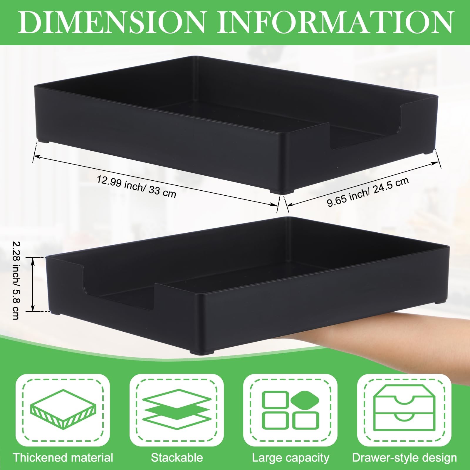 Cinnvoice 2 Pcs Letter-Size Desk Tray, 12.99 x 9.65 x 2.28 inches, Black
