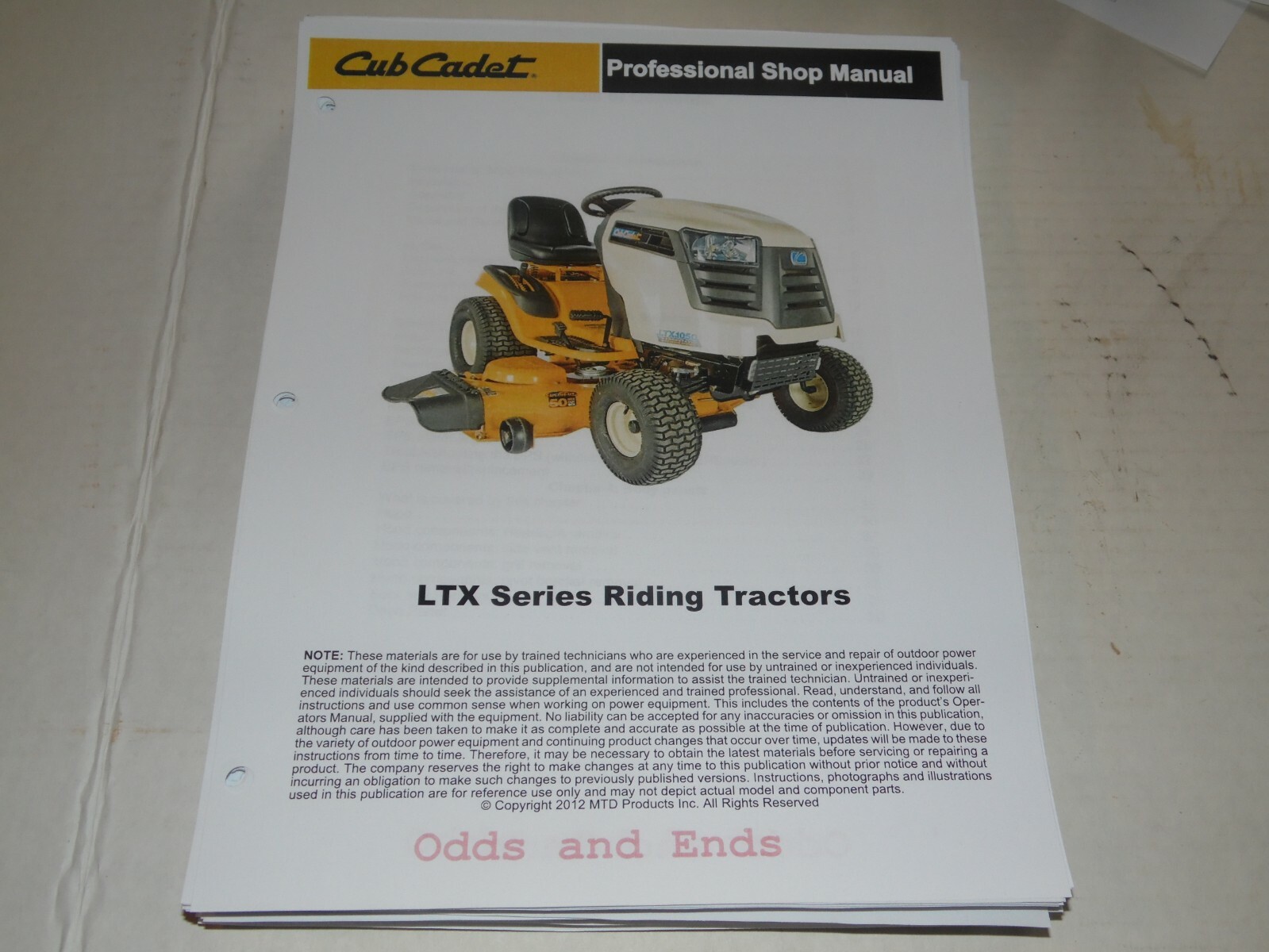 Cub Cadet Service Printed Paper Manual LTX SLTX 1040 1042 1045 1046 1050 1054