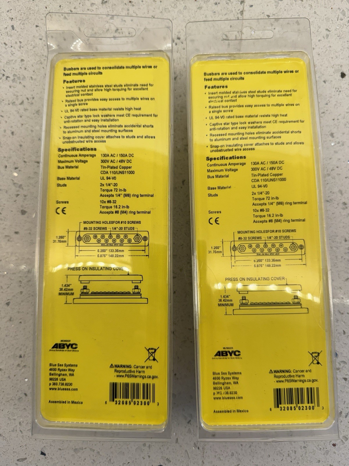 Blue Sea 2300 10 Position Common BusBar Screw Terminal w Cover 2-Pack NEW