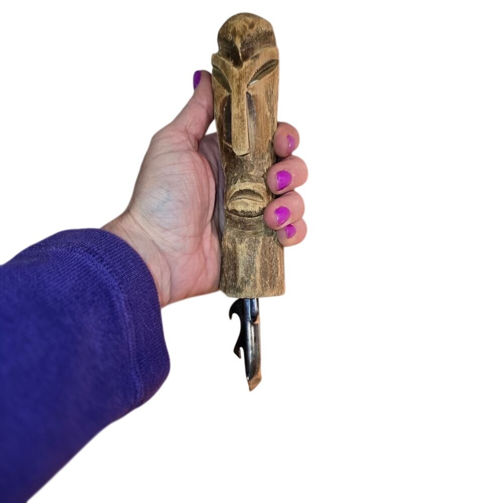 Tiki Statue Wooden Hand Carved Bottle Opener Polynesian Pacific Rim Hawaii