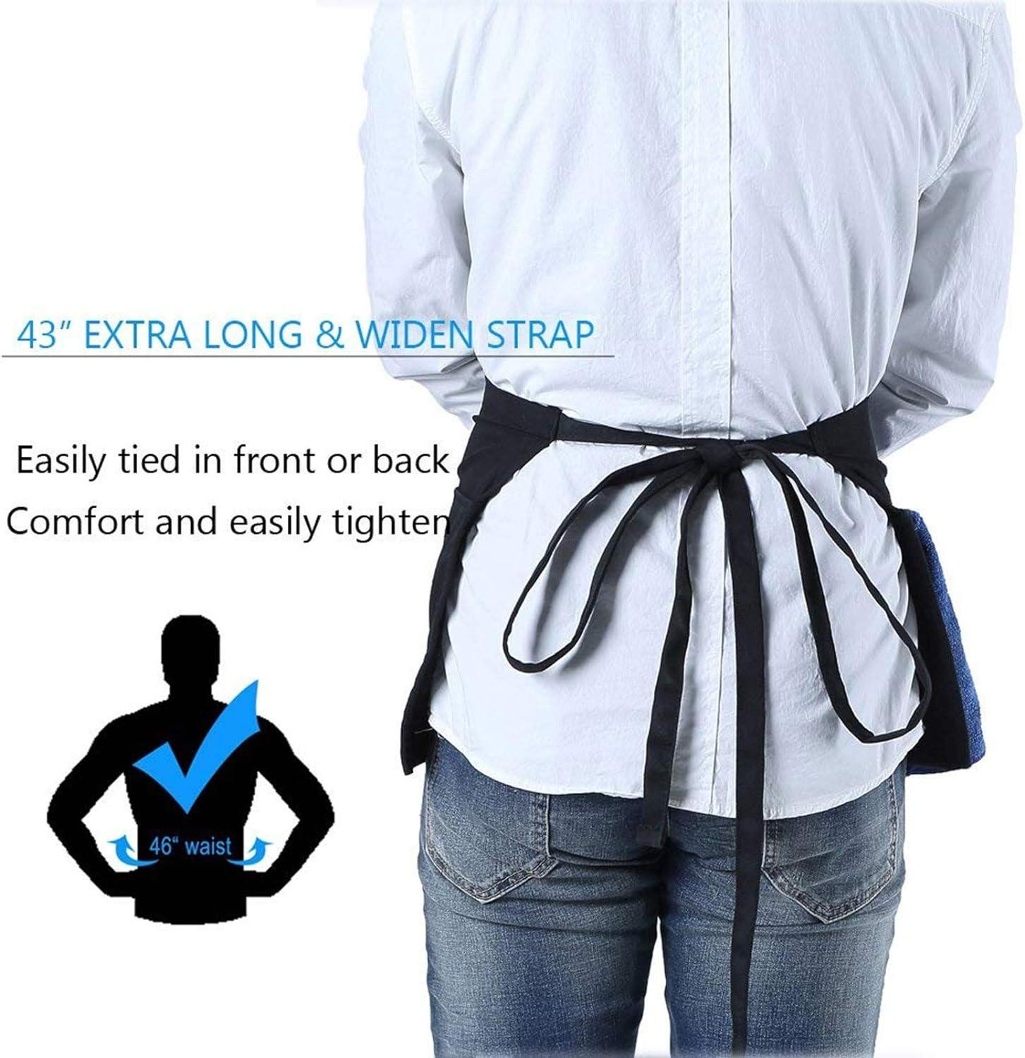 Waist Apron with 3 Pockets – Black Waitress Waiter Server Short Aprons