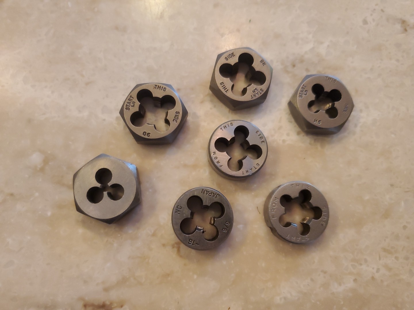 Lot of 7 1″ Hex And Round Dies Various Sizes Ace NF USA Various Sizes Look New