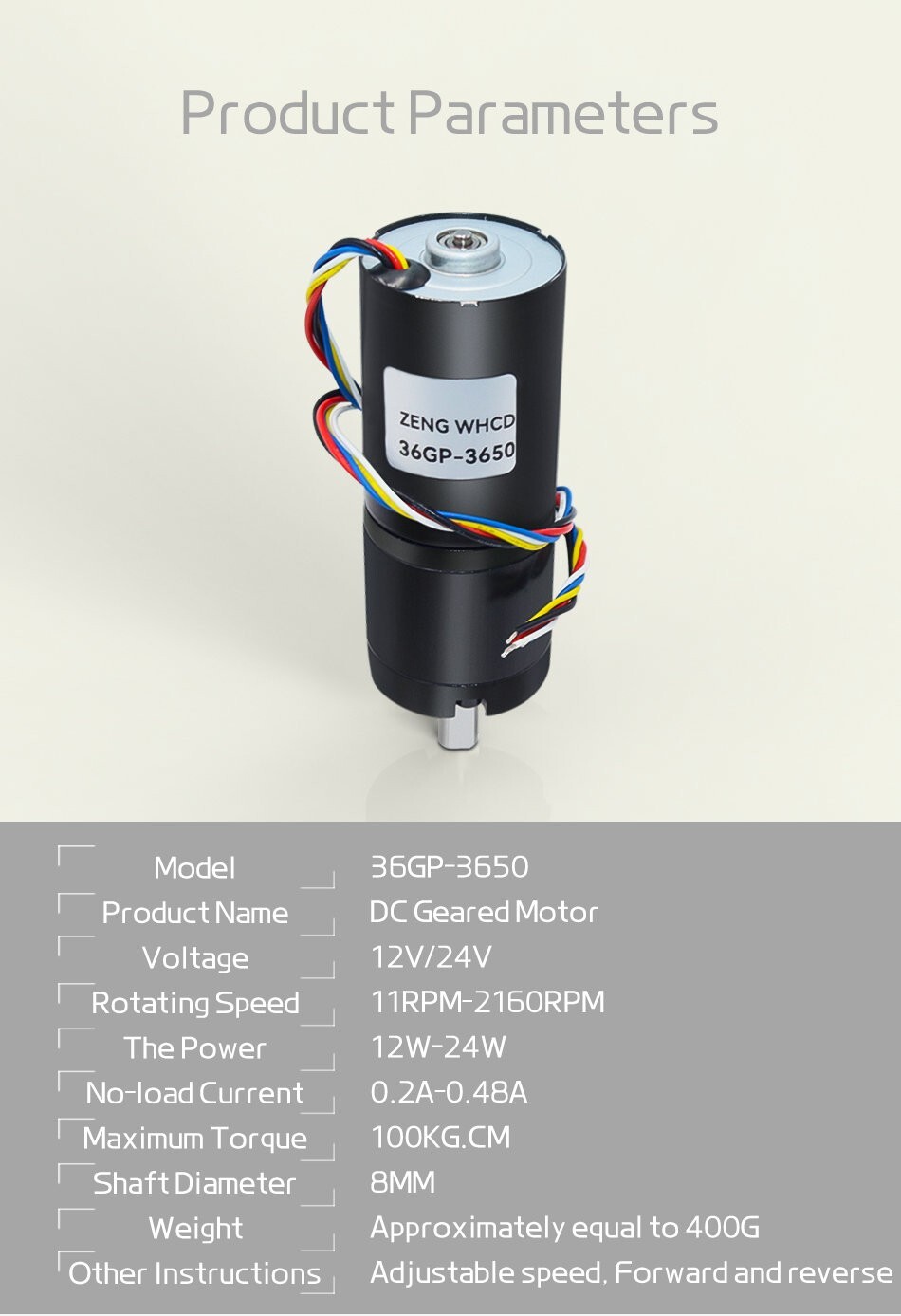Planetary Reduction Motor DC 12V 24V Brushless Reversible High Torque 36GP-3650