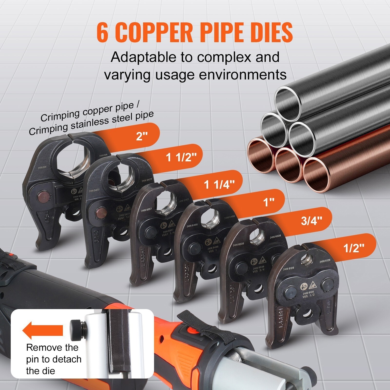 VEVOR 1/2″-2″ Pro Press Tool Pipe Crimping Kit with 6 Jaws DC18V PZ-3240