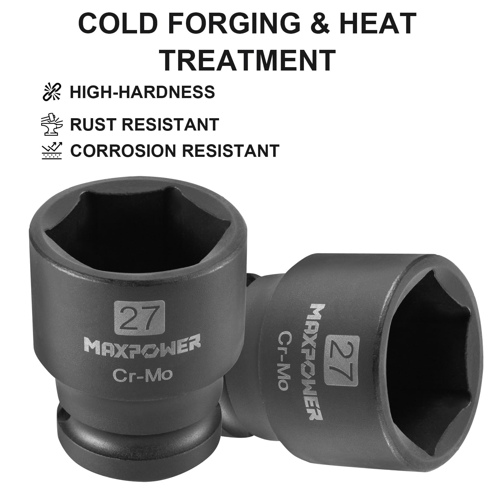 MAXPOWER 1/2 Inch Drive 27mm Standard Impact Socket, Made with 27mm, Black