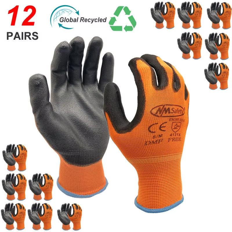 NMSafety 12 Pairs Work Gloves For PU Palm Coating Safety Protective Glove