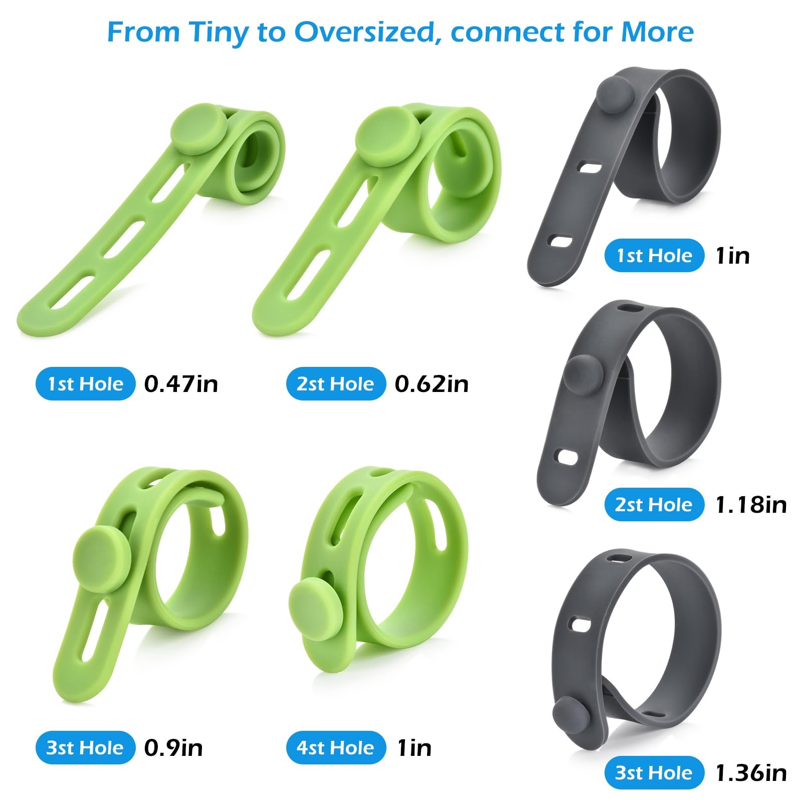 24 Pcs Silicone Cable Ties, Cord Organizer 0.5*5in, White/Gray/Green/Blue