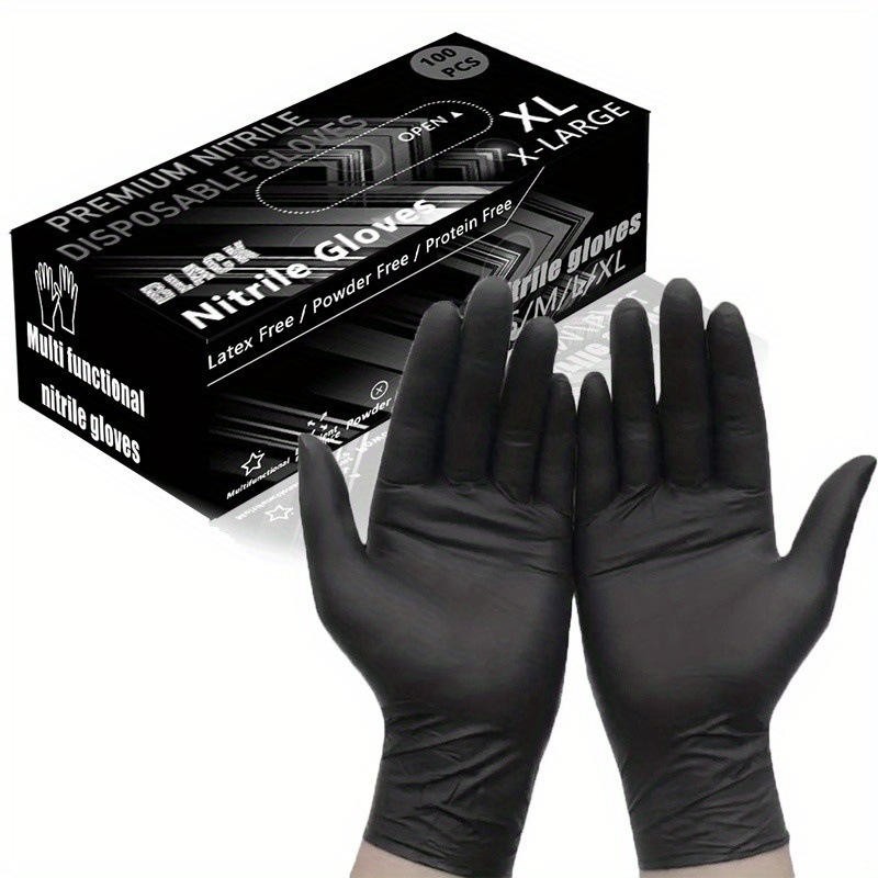 Disposable Nitrile Exam Gloves, 5 Mil Black, Powder-Free Heavy Duty Clean Glove
