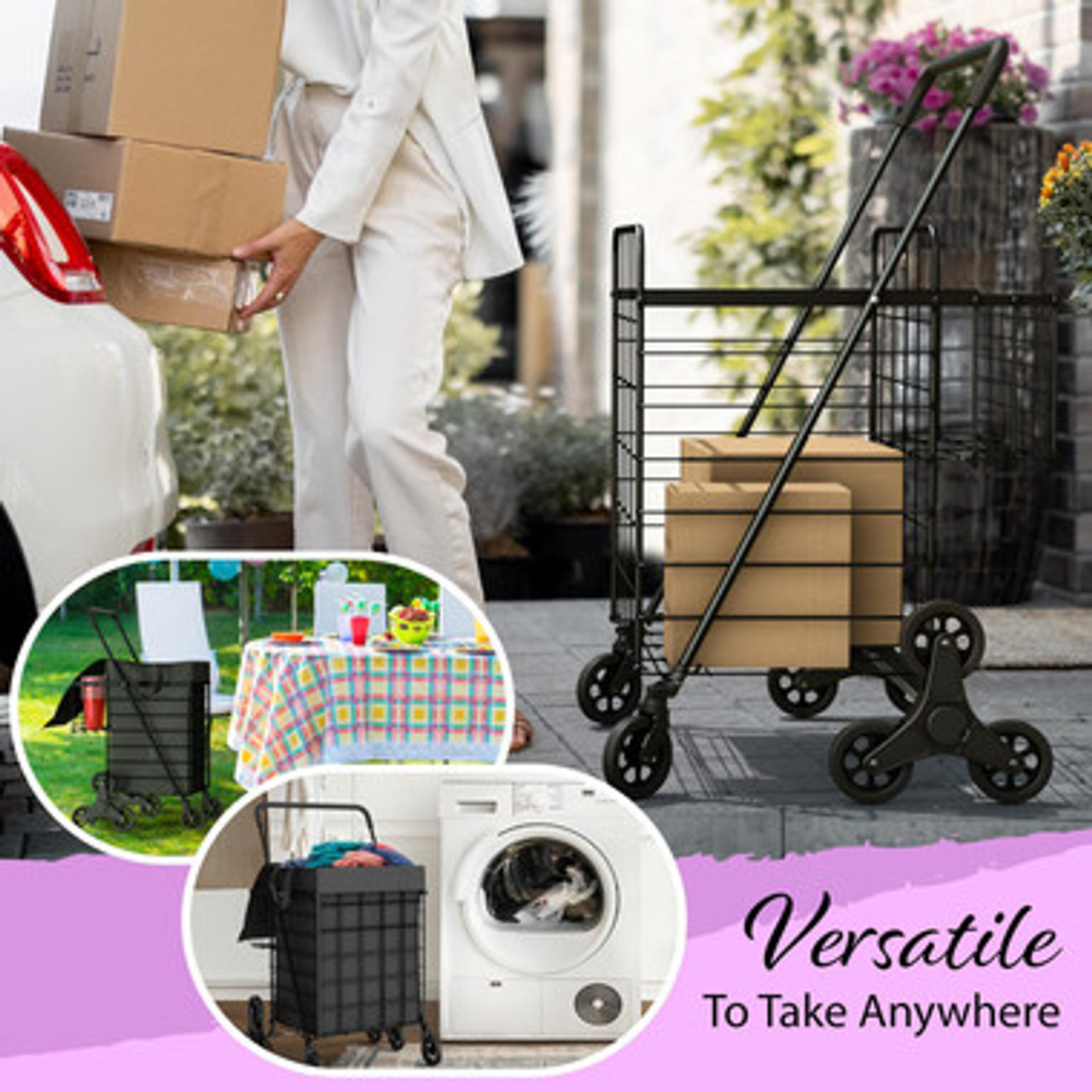 Open Box Folding Shopping Cart with Double Baskets – 200 lbs Heavy Duty Capacity