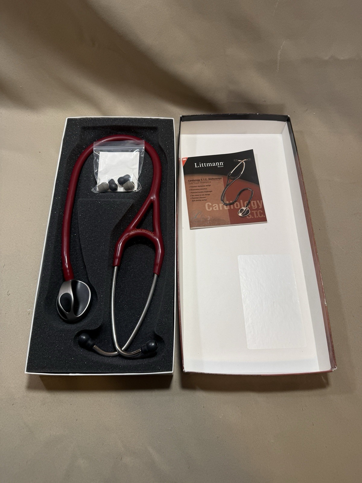3M Littmann Cardiology S.T.C. Stethoscope Burgundy w/ Box & Extra Eartips