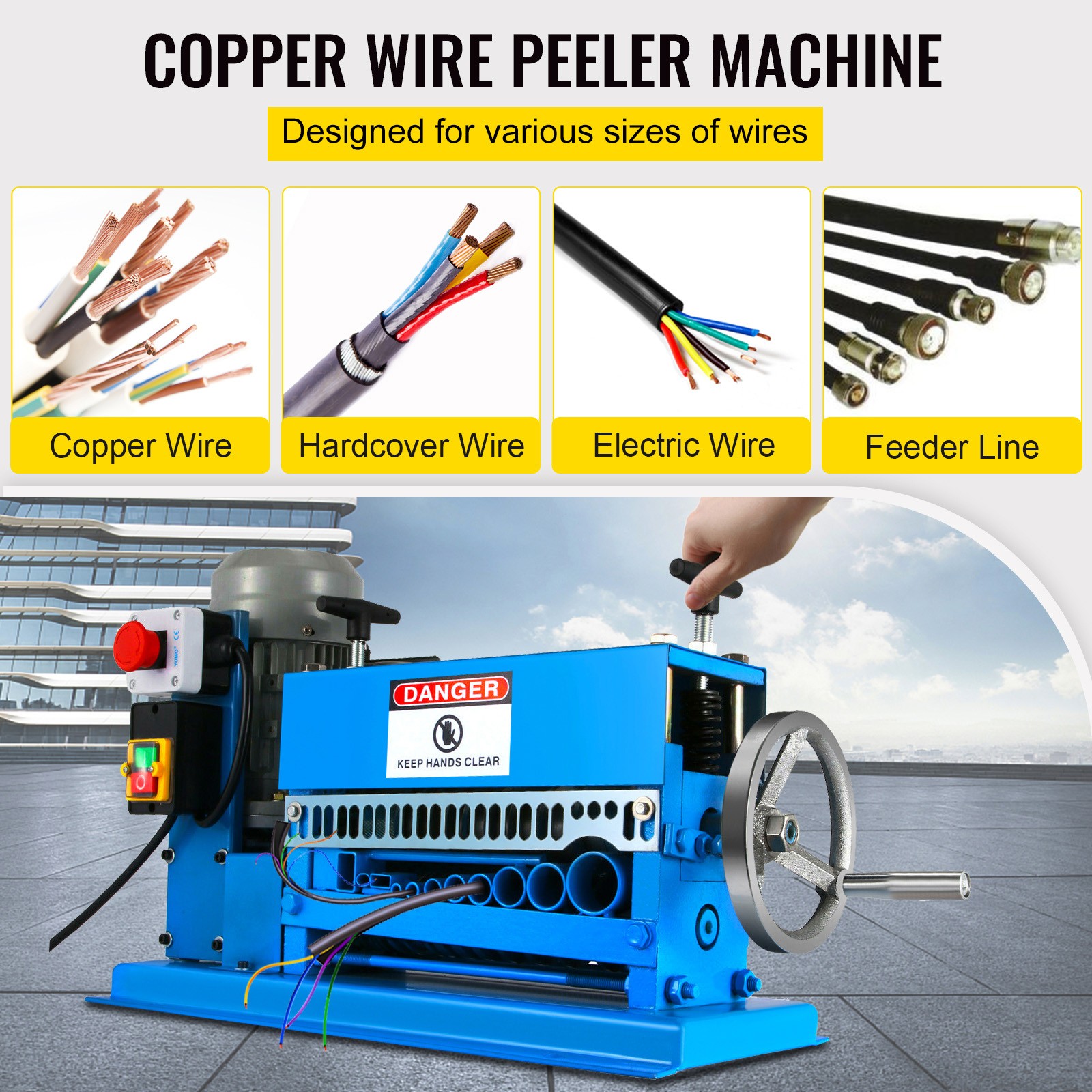 VEVOR Electric Wire Stripping Machine 1.5-38mm Cable Stripper 0.06″-1.5″ 1/2HP