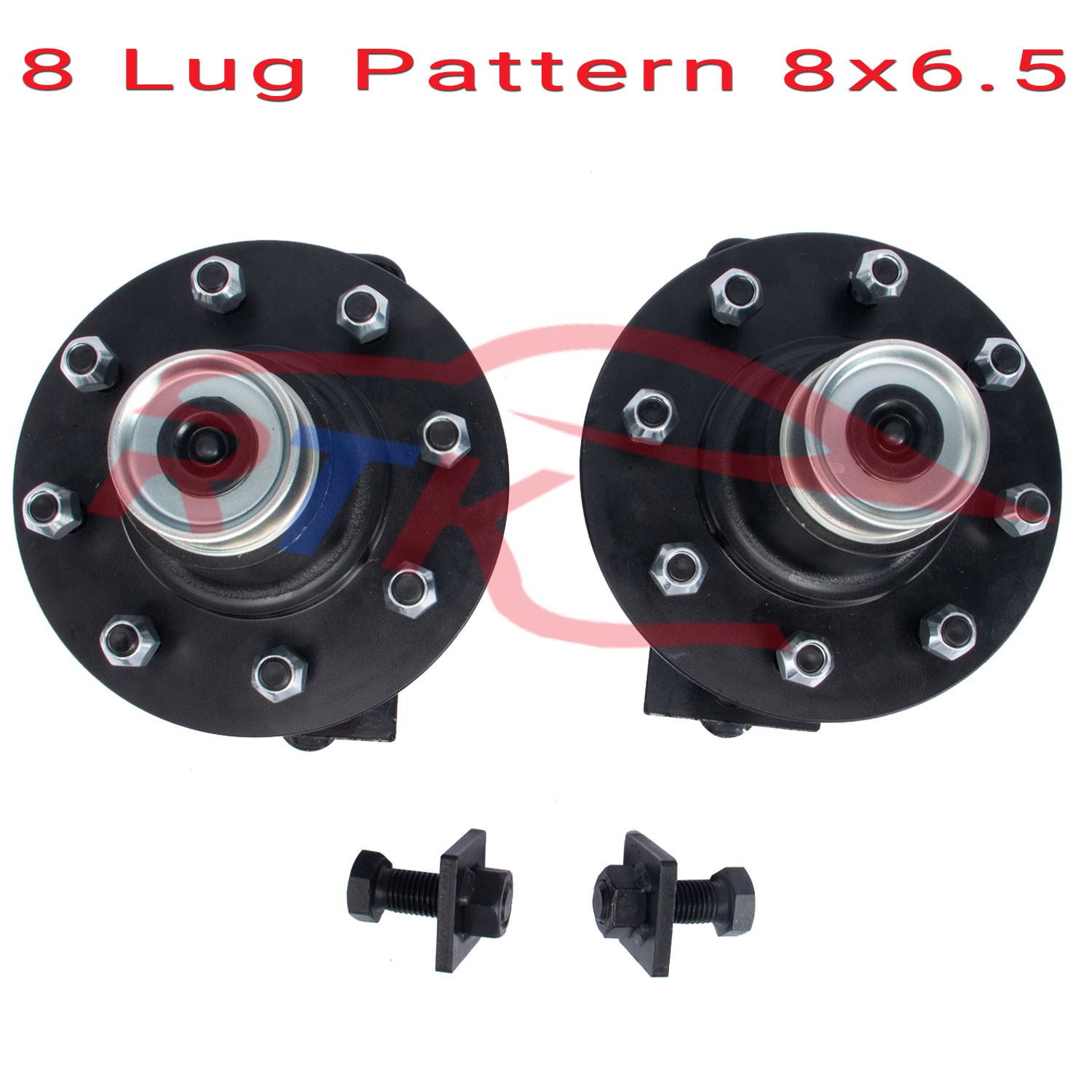 Pair 8 x 6.5 Lug 8000LB Superior Shipping Container Wheels, Bolt-on Spindle Kit