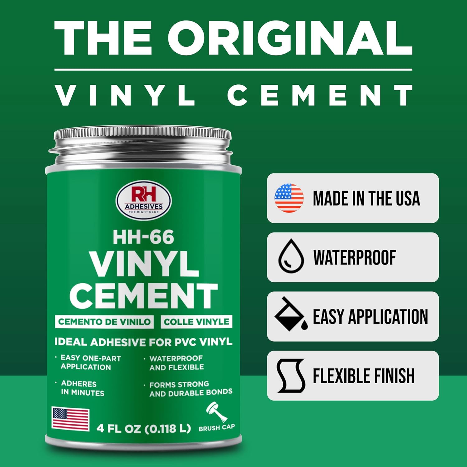 HH-66 Vinyl Cement 4 Oz – Waterproof PVC & Vinyl Glue for Pools, Tarps | Flexibl
