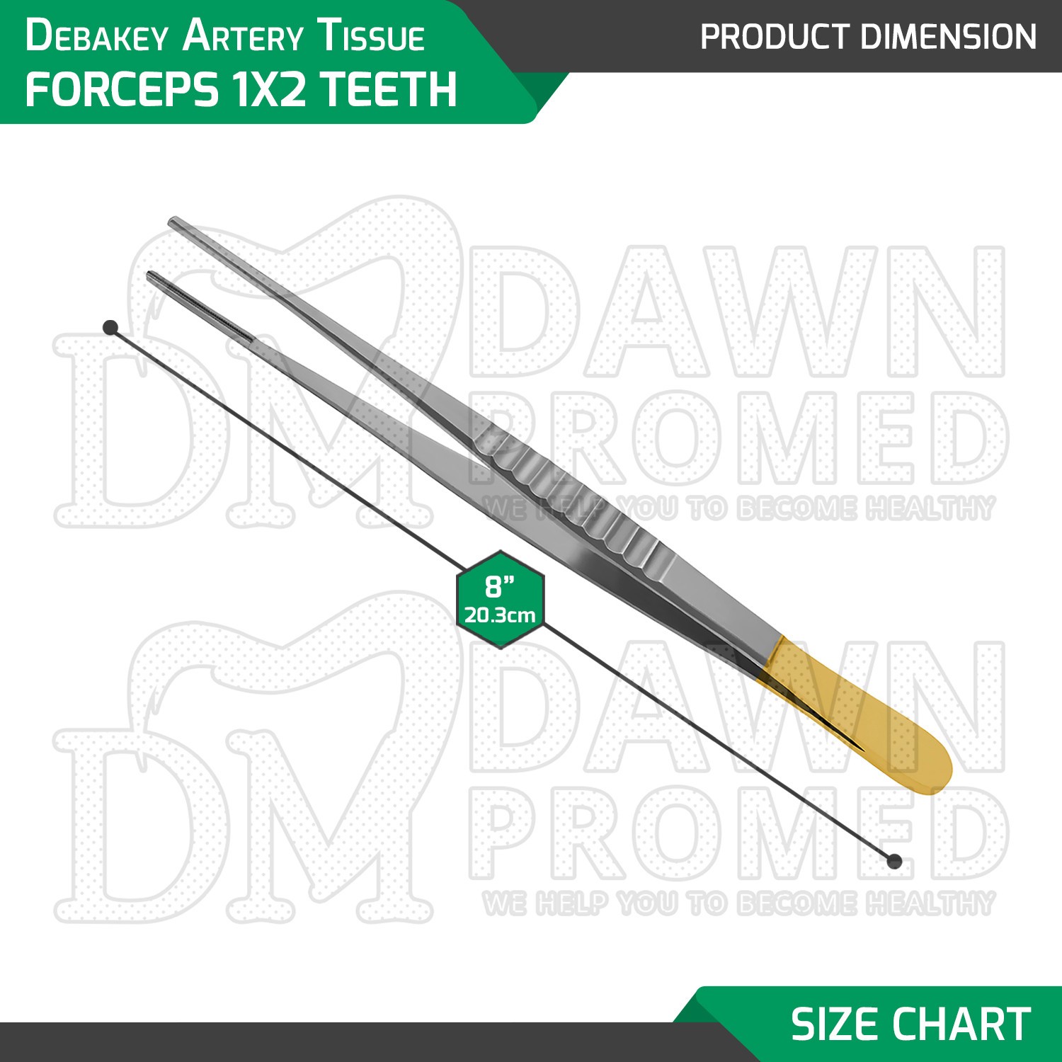 Debakey Artery Tissue Forceps 1×2 Teeth 8″ Gold Handle ENT Surgical Instruments