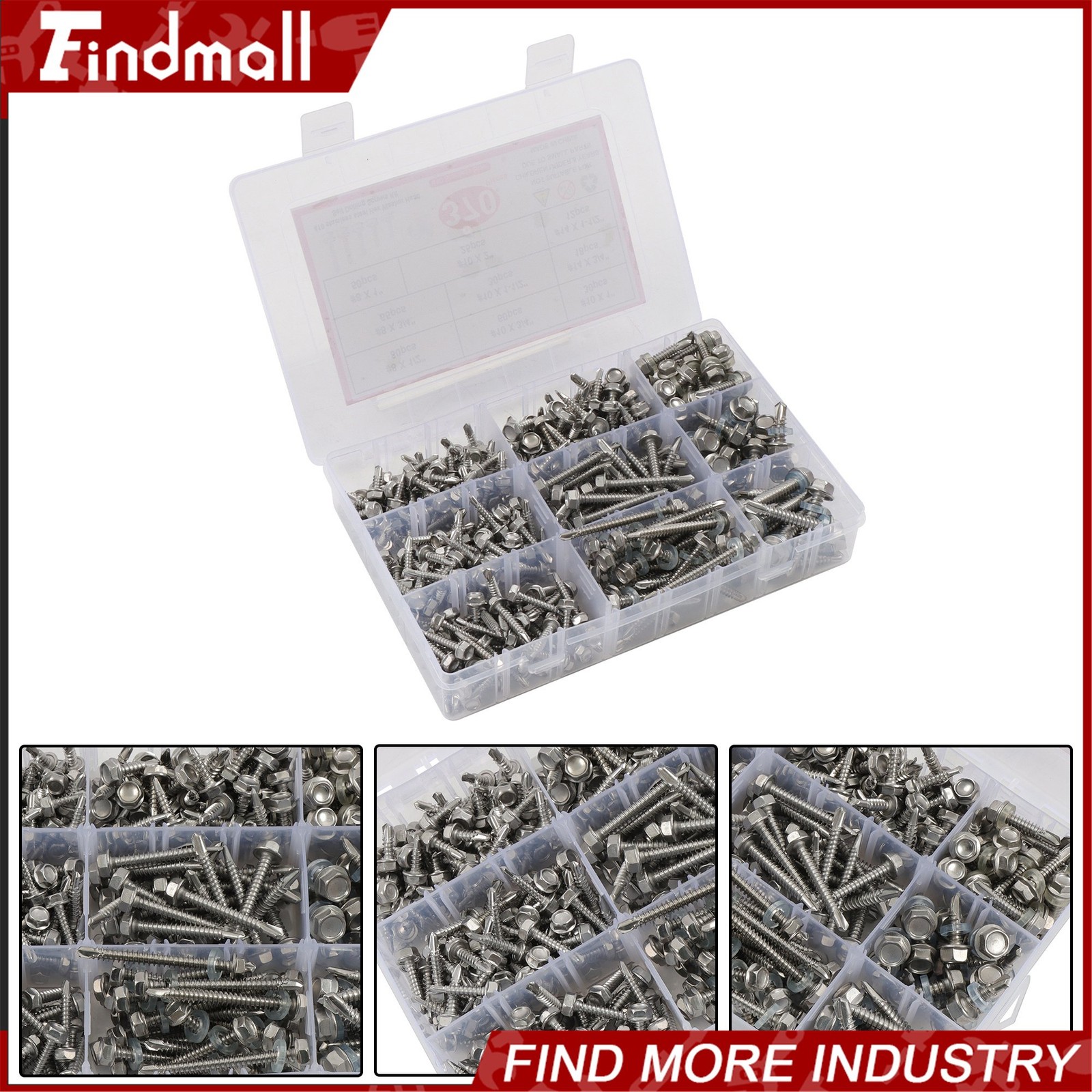 370Pcs #8#10#14 Self Drilling Screws Assortment Kit,410 Stainless Steel