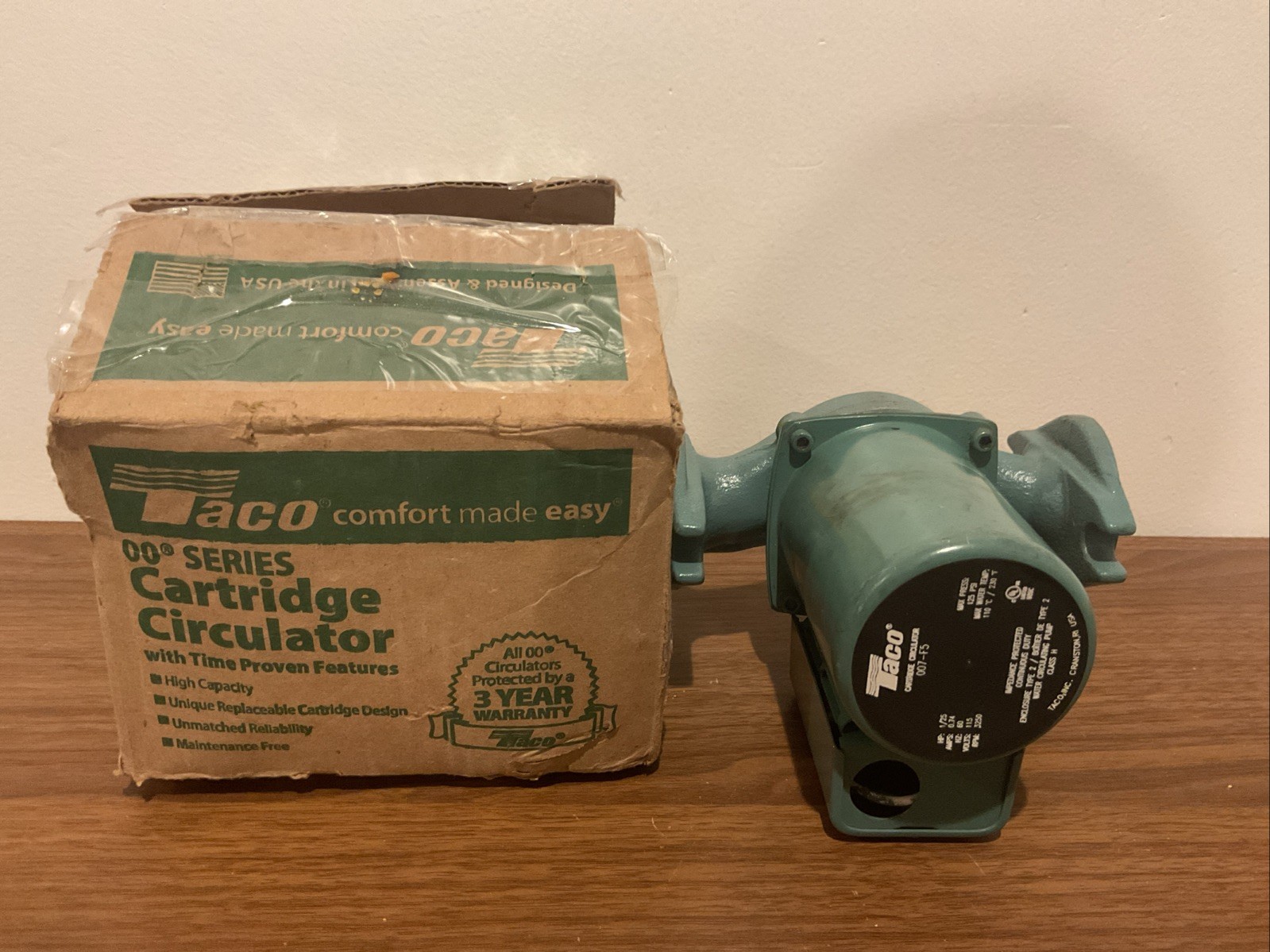 Taco 007-F5 Cast Iron Circulator, 1/25 HP Pump, 00 Series – Untested