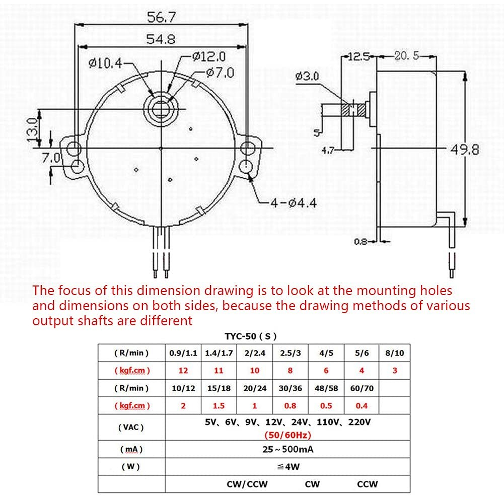 Synchronous Motor AC 110V 15-18RPM Turntable Motor CW Direction 4W TYC-50 Dou…