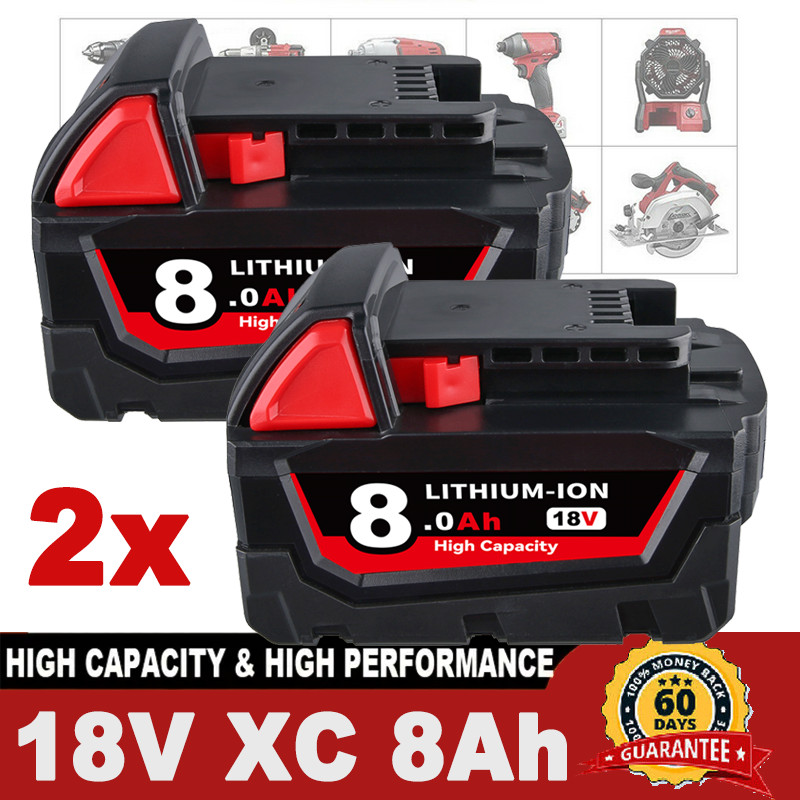 2PACK for M18 Battery Lithium Extended Capacity 8.0Ah For Milwaukee