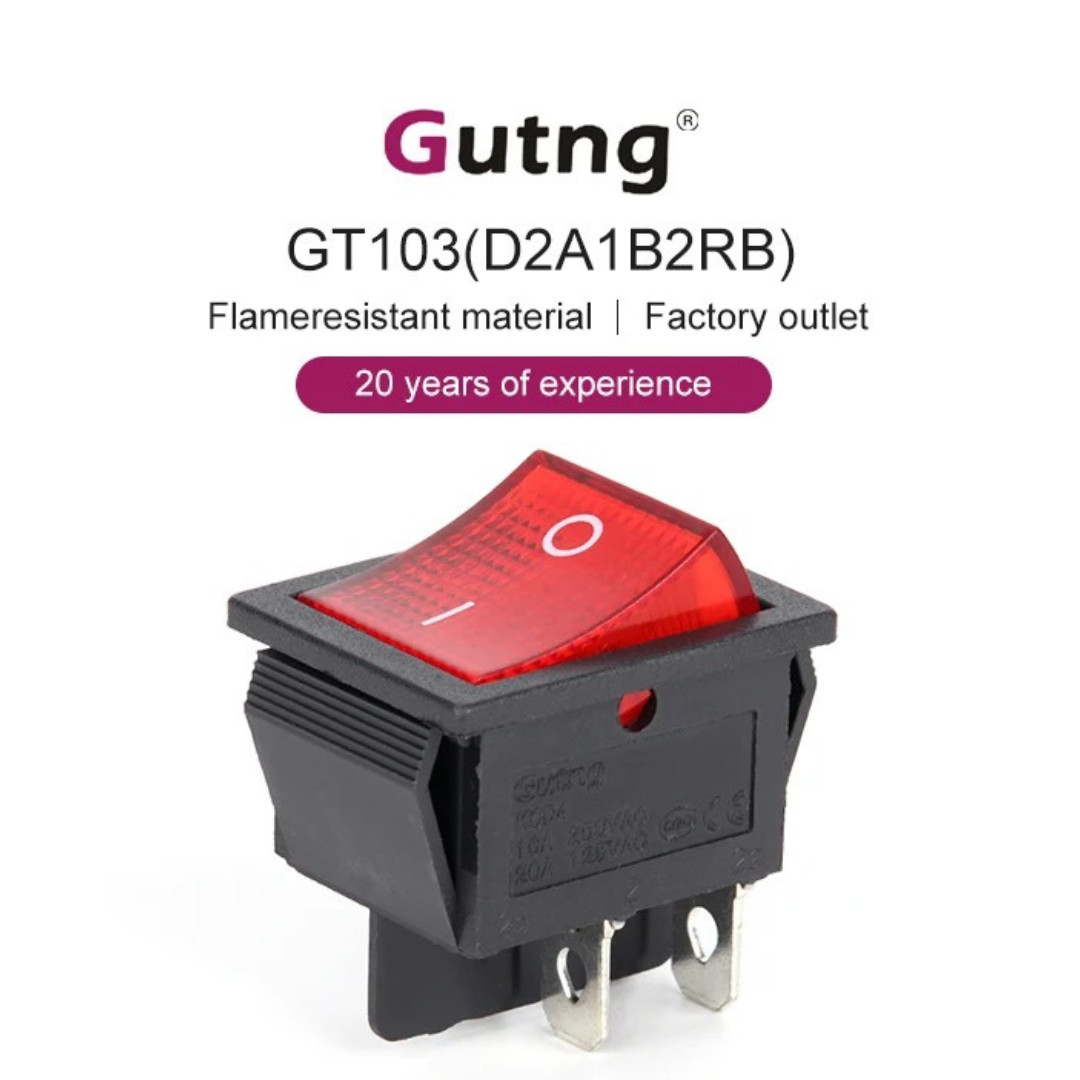 2x On Off Red Light Rocker Switch 250V AC 16 AMP 125V 20A DPST 4 lug legs