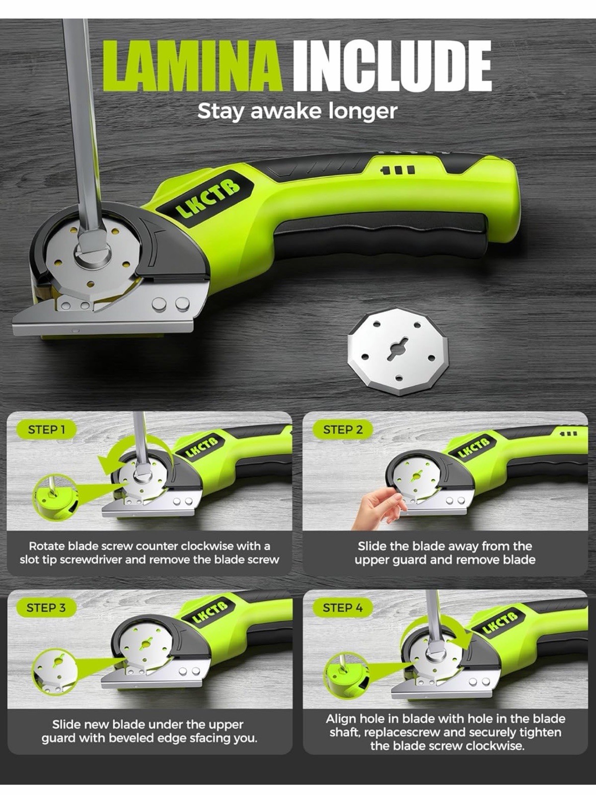 LKCTB Electric Scissors, Cardboard Cutter With LED Light, 2000mAh Battery *green
