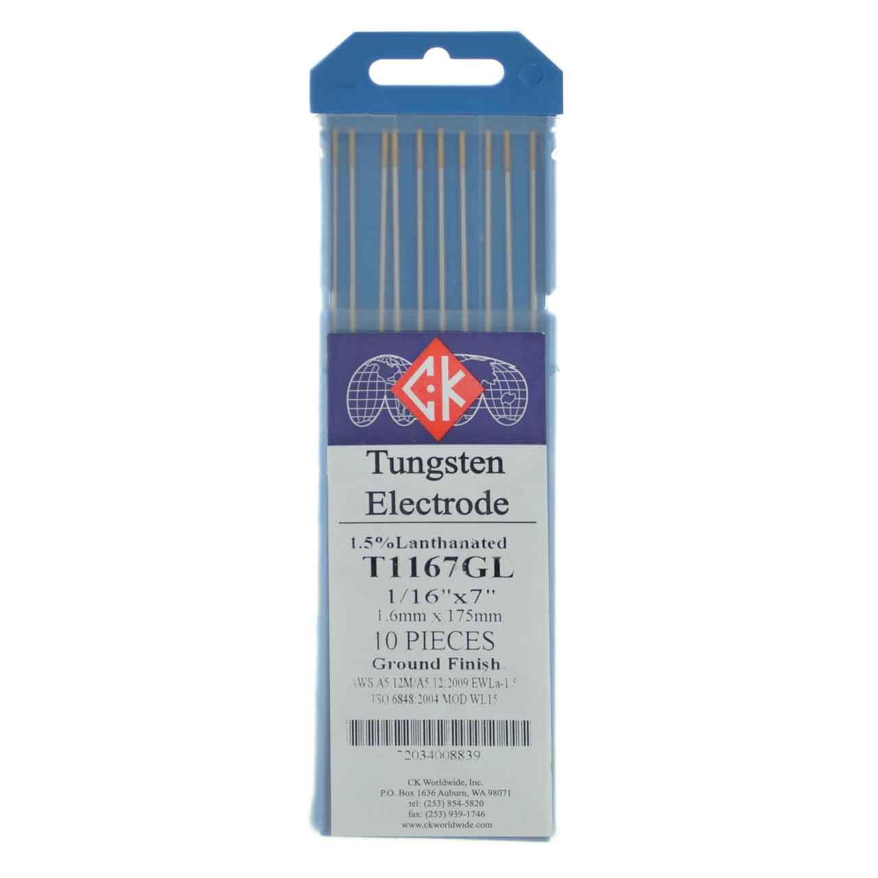 CK T1167GL 1.5% Lanthanated Tungsten Electrode 1/16″ X 7″ 10 pack