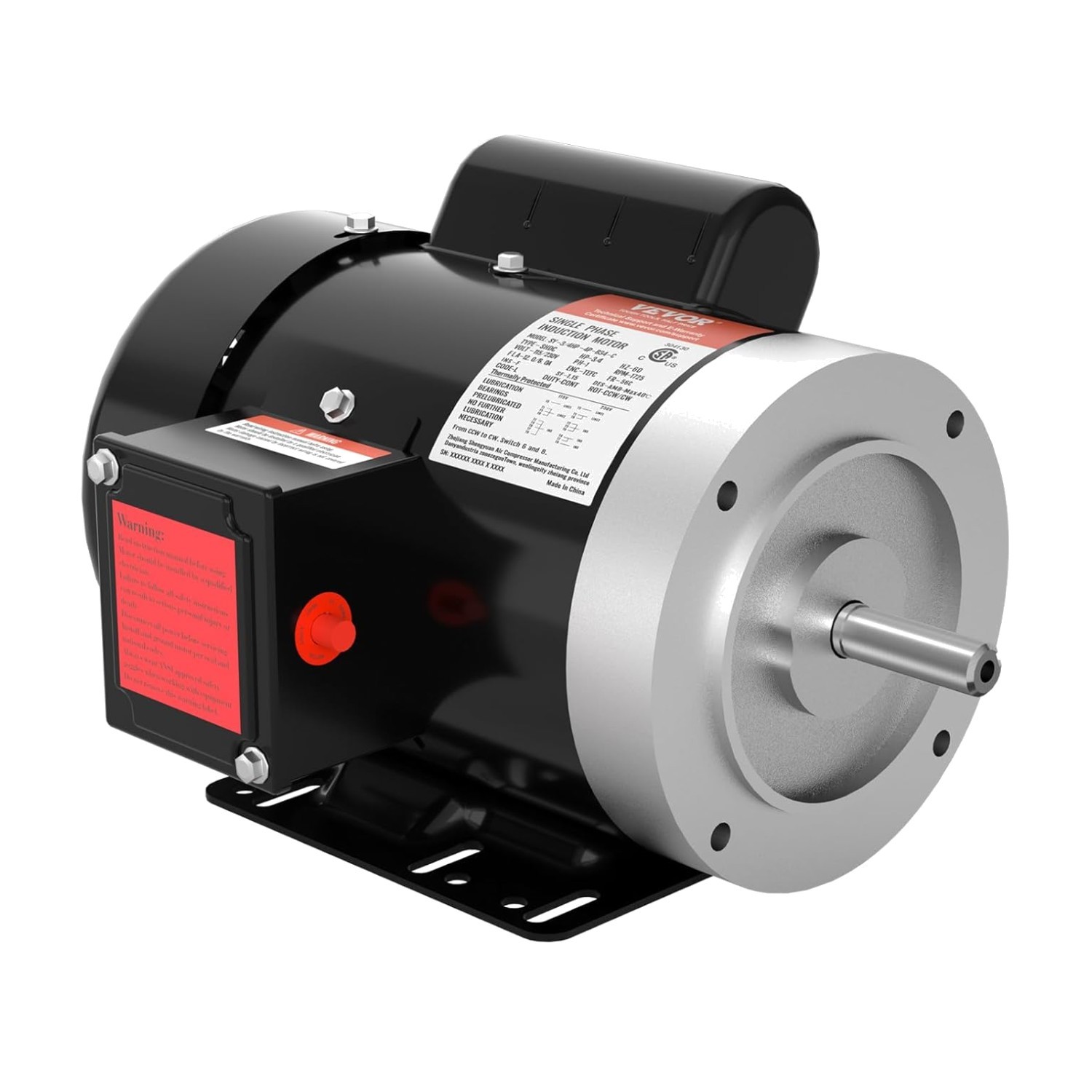 Durable 3/4HP Electric Motor with Overload Protection, Ideal for DIY Projects