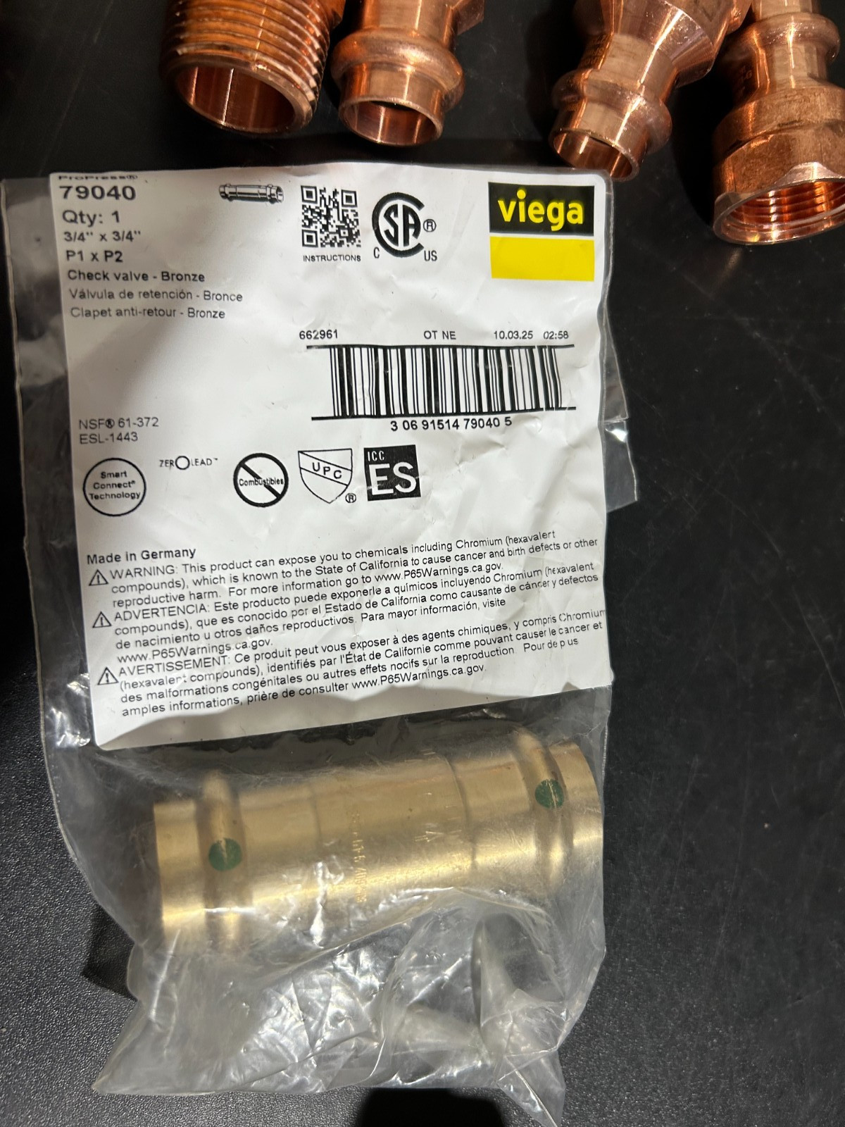 PROPRESS NIBCO VIEGA COPPER PRO PRESS FITTINGS 3/4″ NIB. MADE IN USA QTY 71