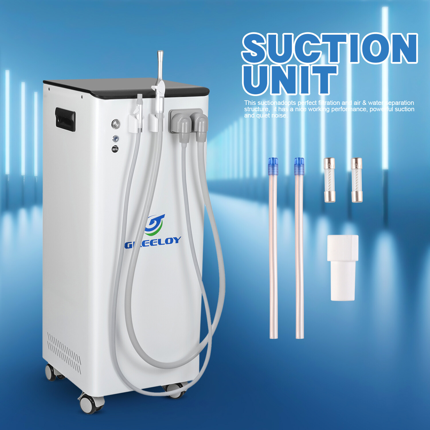 Greeloy 300W Portable Dental Suction System for Assisting Saliva Aspiration M300