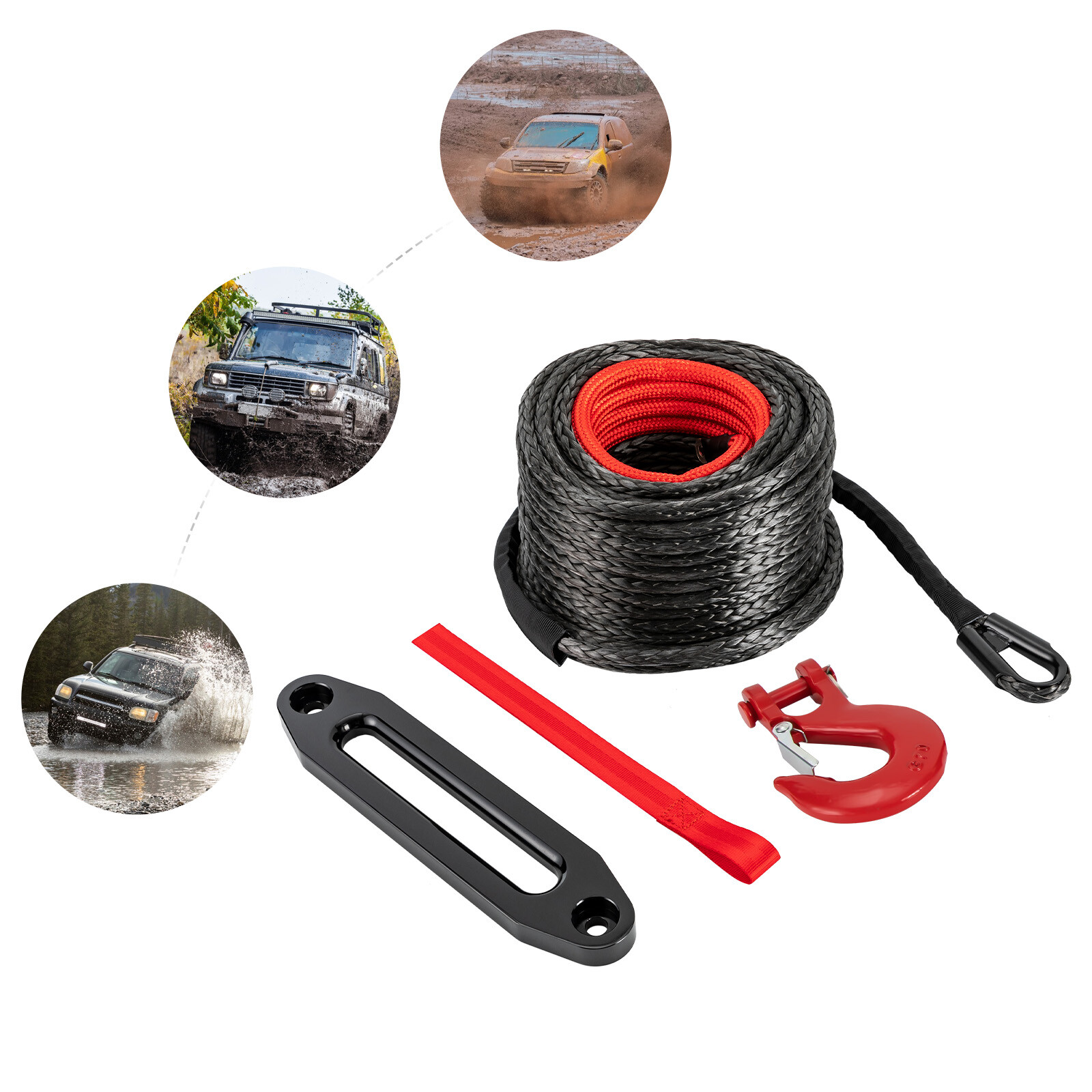 3/8″x100ft Synthetic Winch Rope 23809lbs Recovery Cable Winch Line for Truck SUV