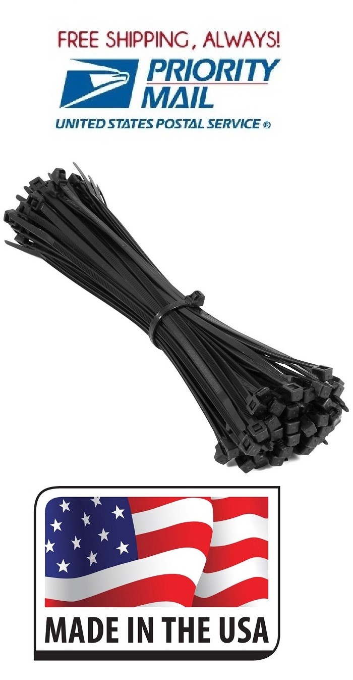 (500) INDUSTRIAL 8″ 50lbs BLACK WIRE CABLE ZIP TIE NYLON UV RESISTANT WHOLESALE