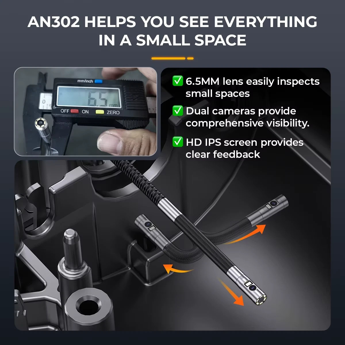 Ancel AN302 Bidirectional Articulated Endoscope 32GB Card 6.5MM Snake Camera