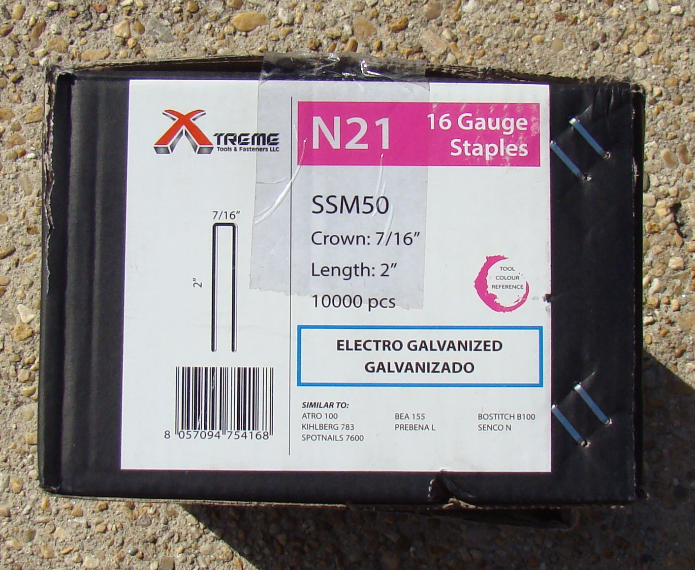 Xtreme N21 16GA Staples, SSM50, 7/16″ Crown 2″ Leg, 10,000 pcs, Galvanized