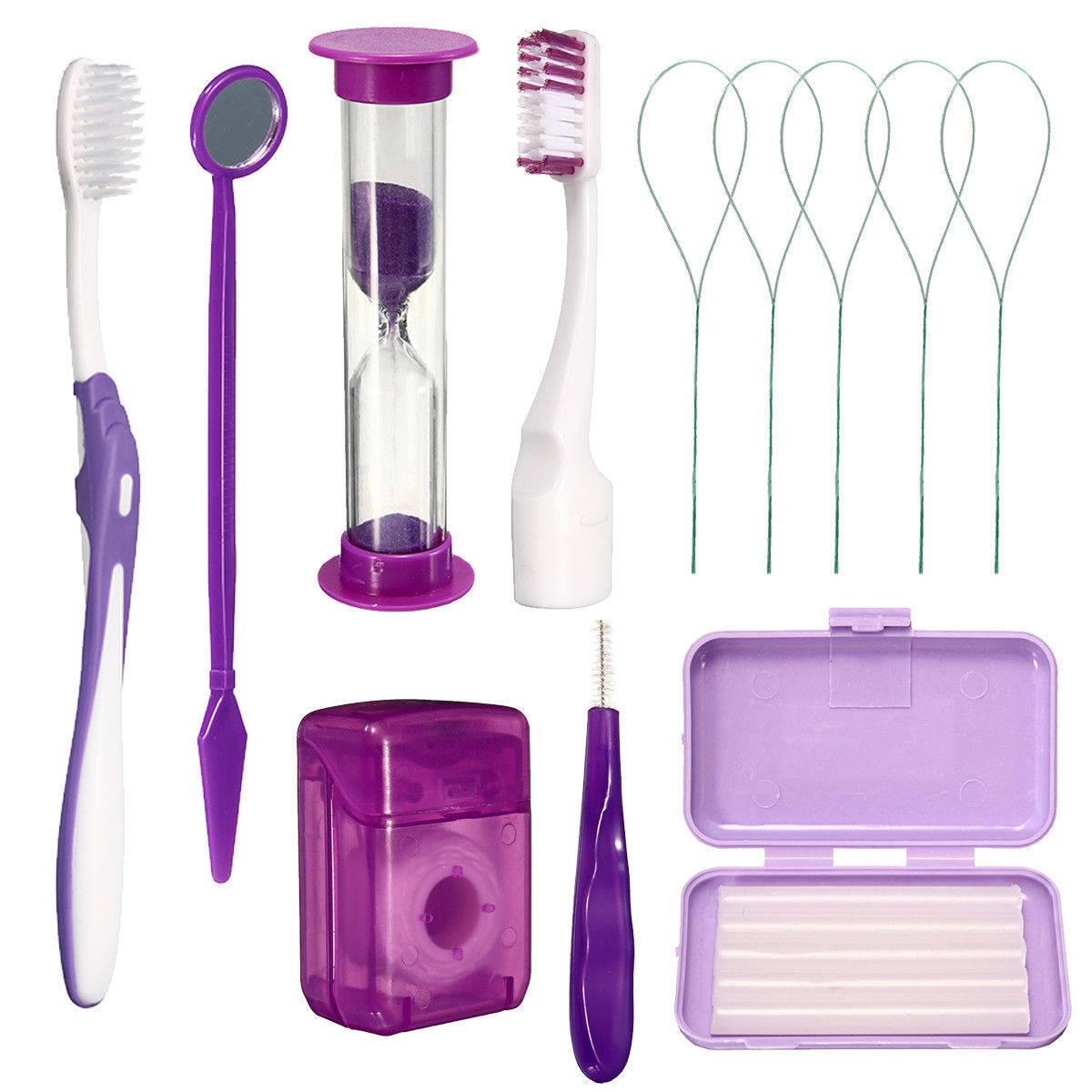 4 Sets Dental Care Toothbrush Kit Orthodontic Teeth Clean Floss Wax Mirror