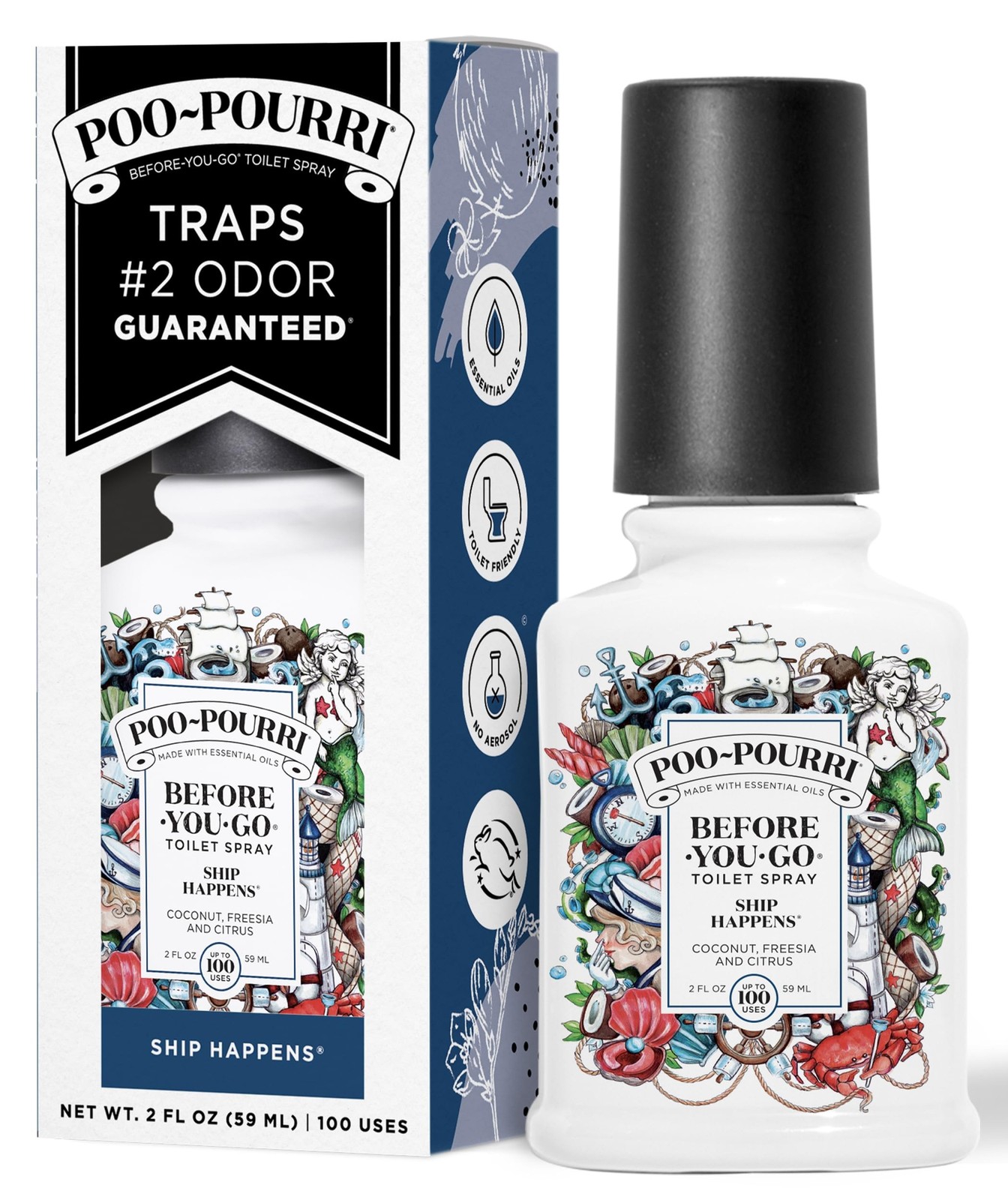 Poo-Pourri Before-You-Go Toilet Spray, Ship Happens, 2 Fl Oz – Coconut, Frees…