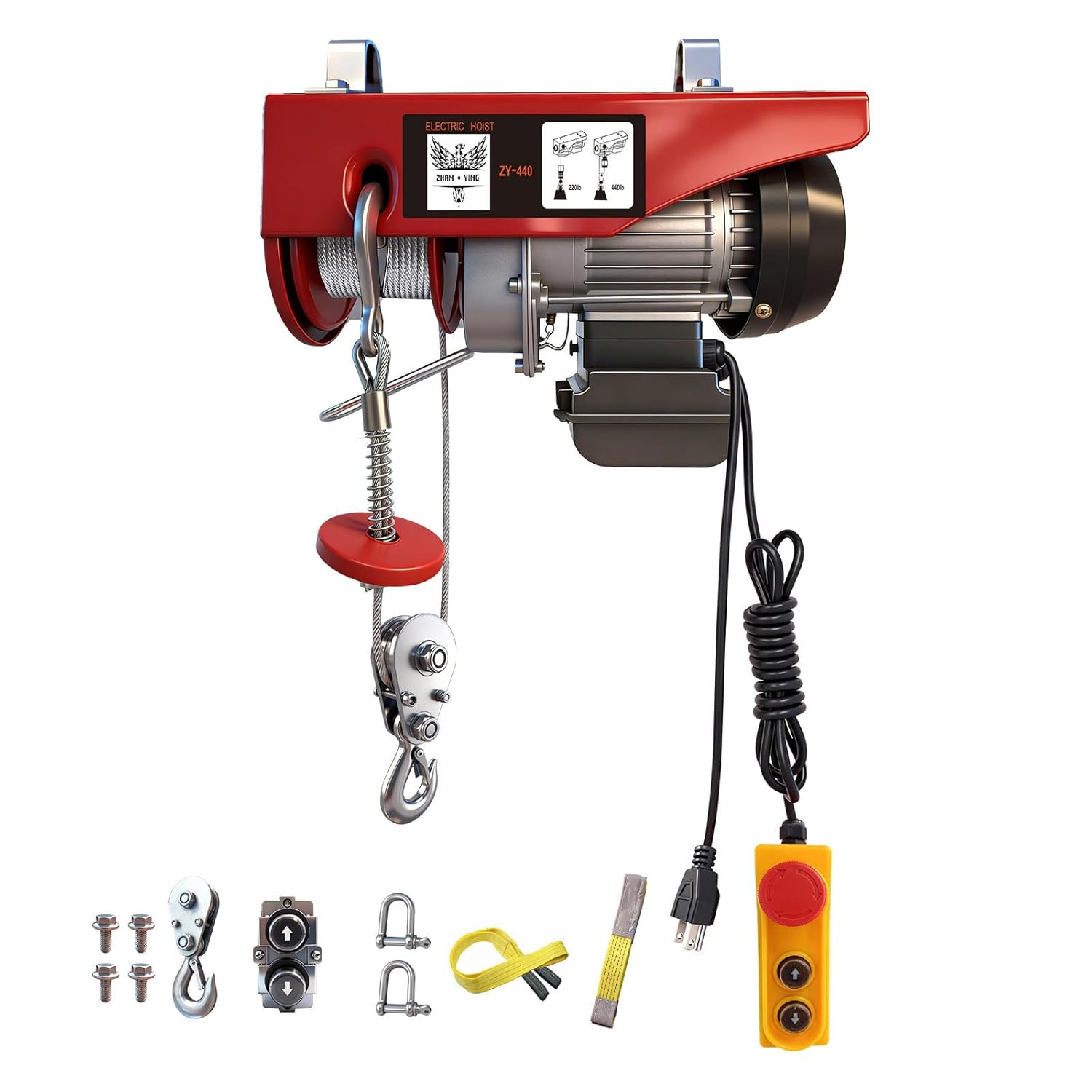 Electric Hoist, 440 Lbs Material Handling Tool, 110V Electric Winch with 14Ft Wi